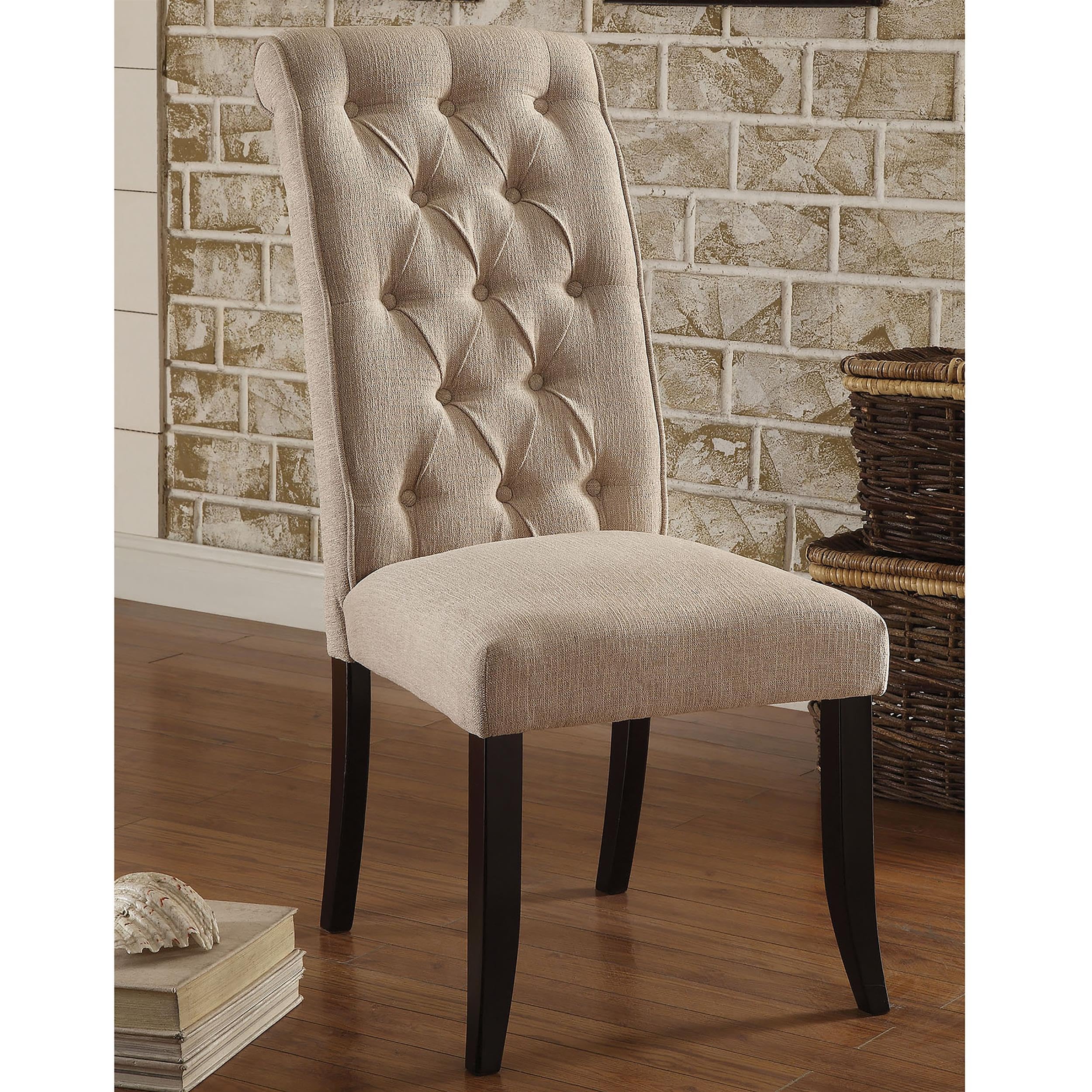 Furniture of America Landon Fabric Side Chairs Set of 2 - Ivory & Black Upholstered Dining Chairs for Kitchen, Dining Room, or Office - Comfortable Modern Accent Chairs