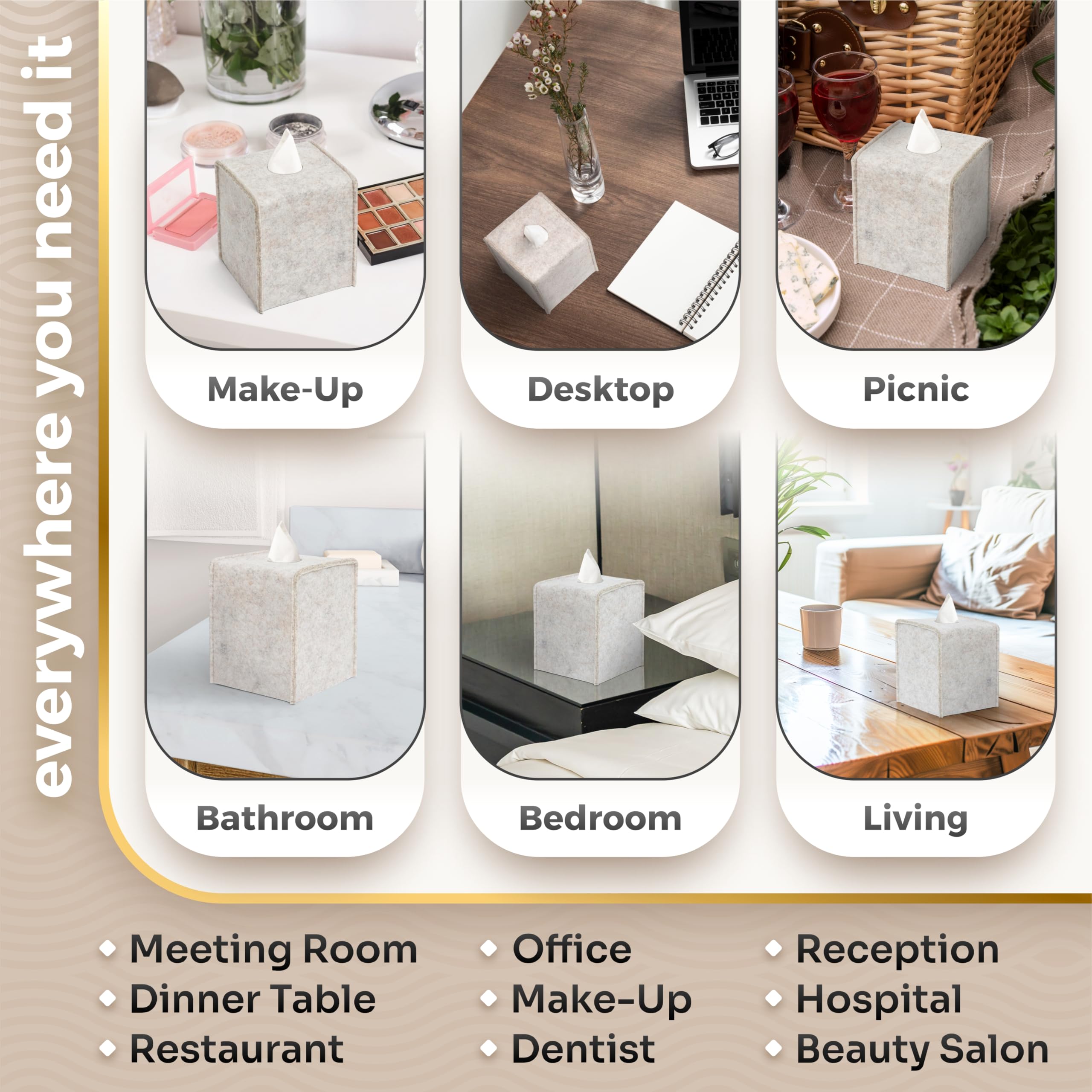 2 Pack Decorative Felt Tissue Box Cover - Modern Square Oatmeal Tissue Box Holder for Living Room, Bedroom & Bathroom Organization
