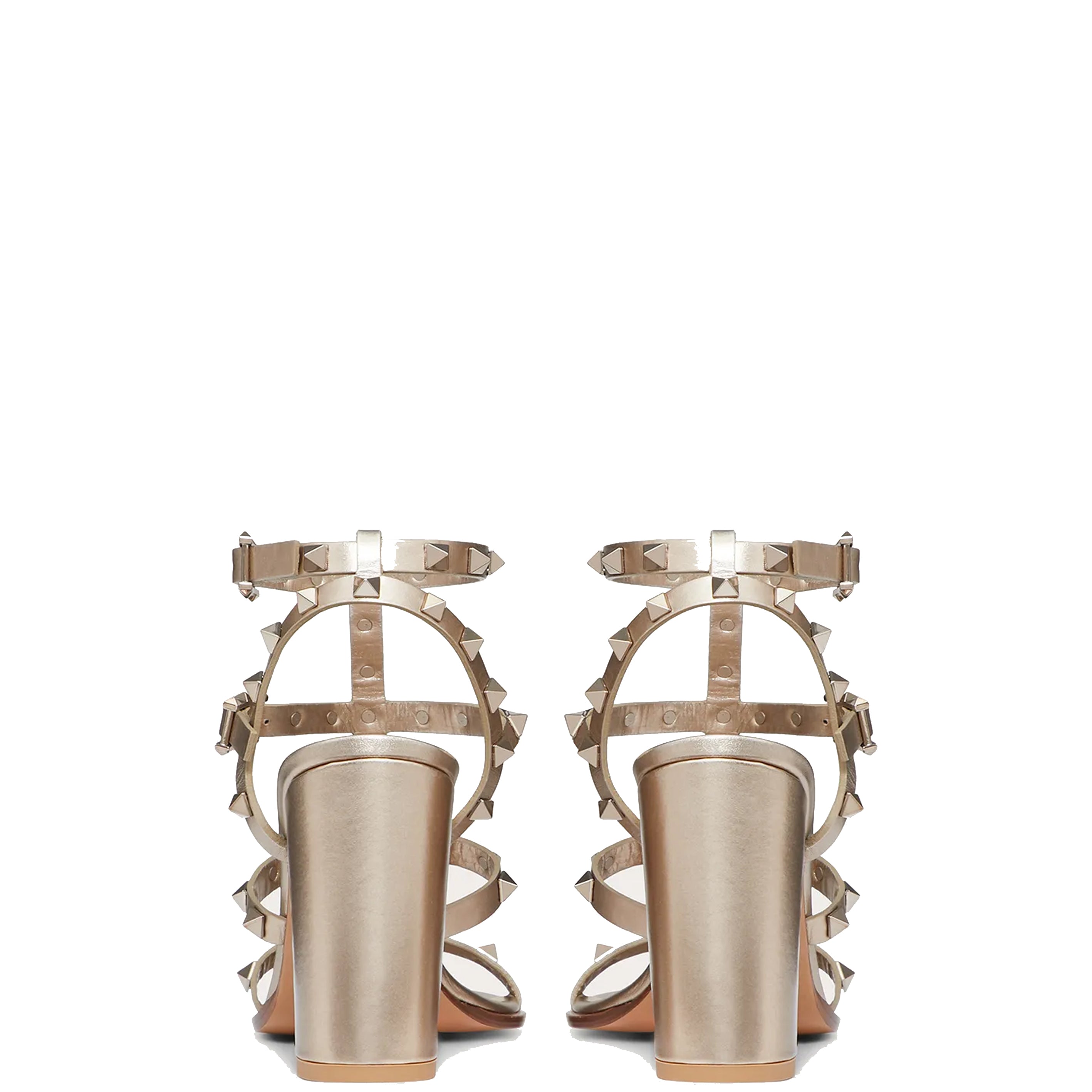 Valentino Rockstud Gladiator Block Heel 90mm Sandals in Metallic Nappa Leather - Perfect for Evening Parties & Special Occasions