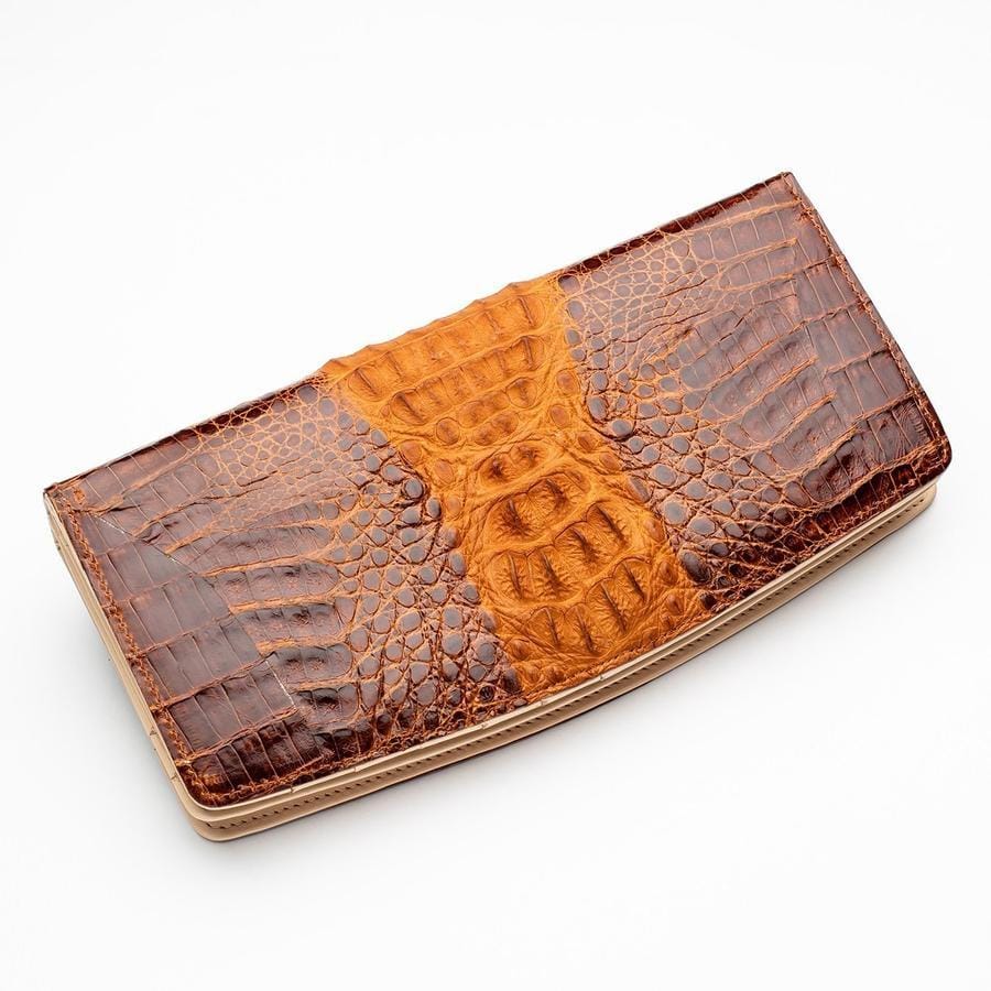Premium Dark Brown Two-Tone Crocodile Leather Long Wallet for Men - Stylish RFID Blocking Bifold Wallet for Everyday Use & Travel