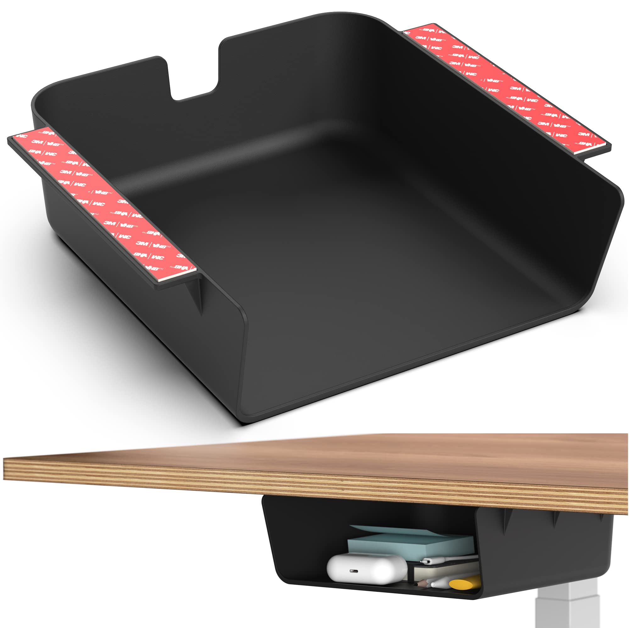 HumanCentric Under Desk Storage Shelf - Mountable Drawer Organizer for Office, Workstations & Gaming Setups | Cable Management Tray | Screw or VHB Tape Installation | Perfect for Home Office, Standing Desks & Computer Workstations