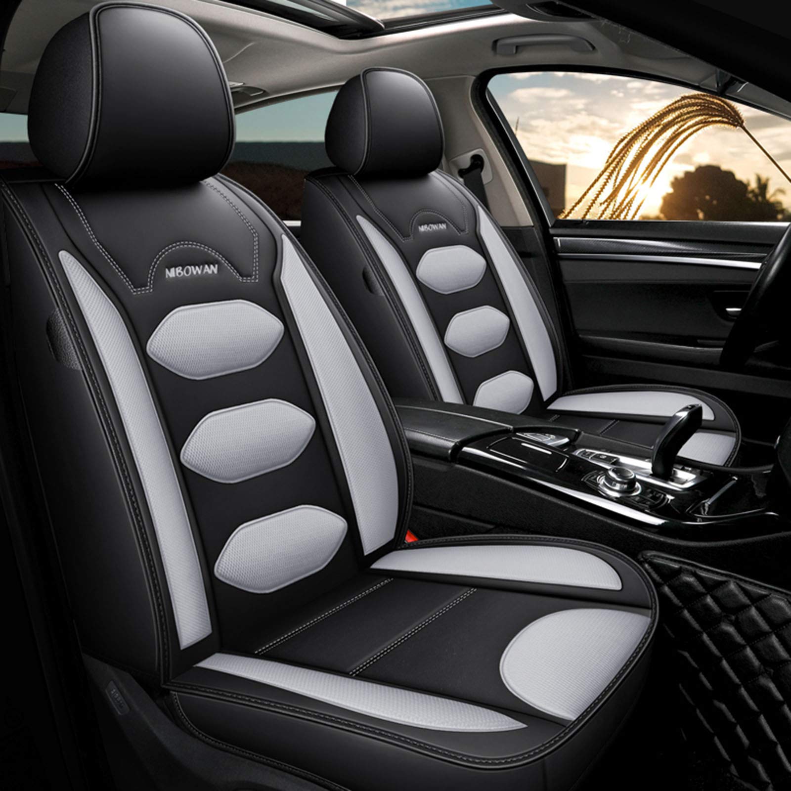 Premium Universal Car Seat Covers - Breathable Honeycomb Fabric & Comfortable Artificial Leather - White Interior Accessories for Cars, SUVs & Trucks - Perfect for Daily Commute, Road Trips & Vehicle Protection