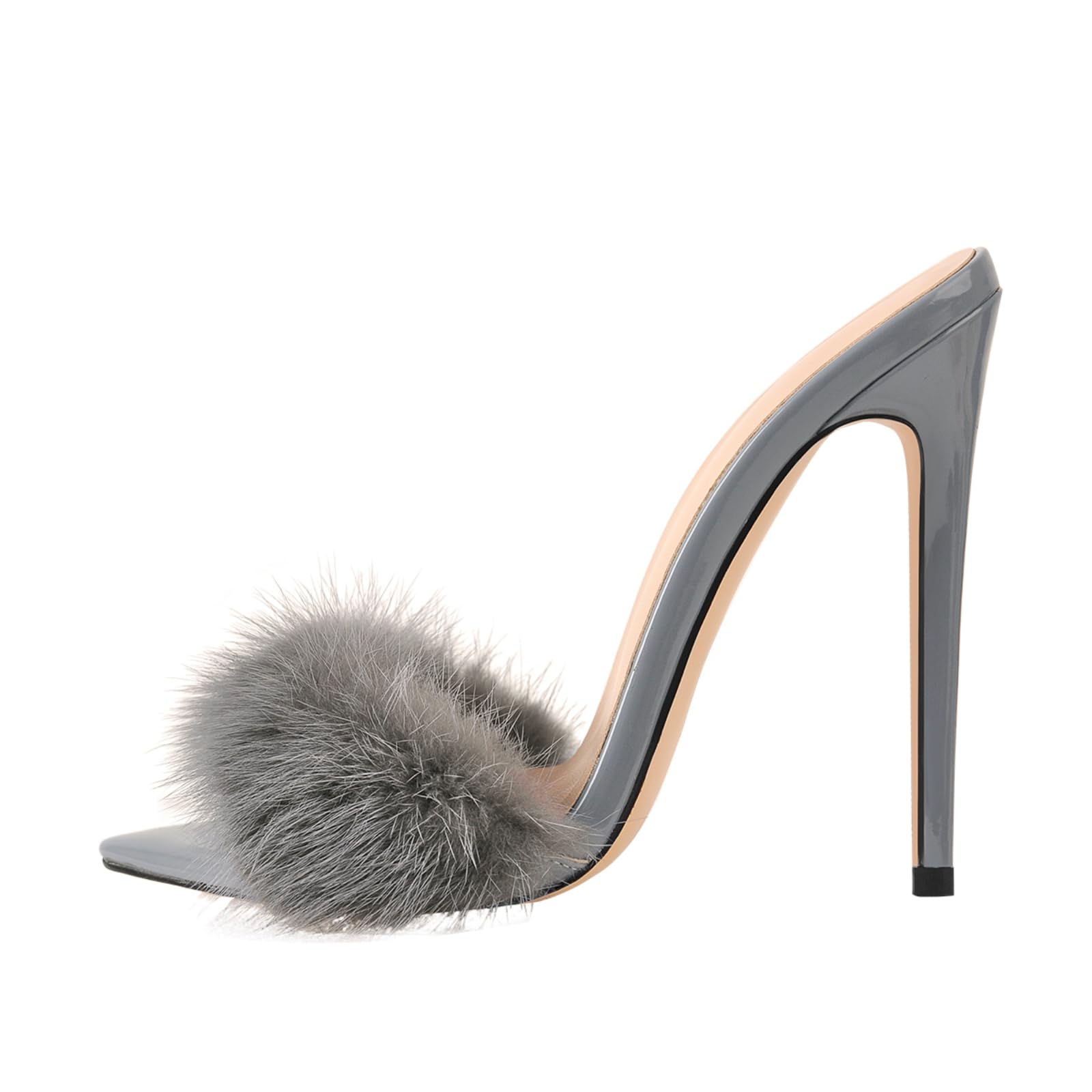 Richealnana Women's Fuzzy Fur Mules Slip-On High Heel Sandals - Comfortable House Slippers for Indoor/Outdoor Wear, Perfect for Lounging, Parties & Casual Outfits