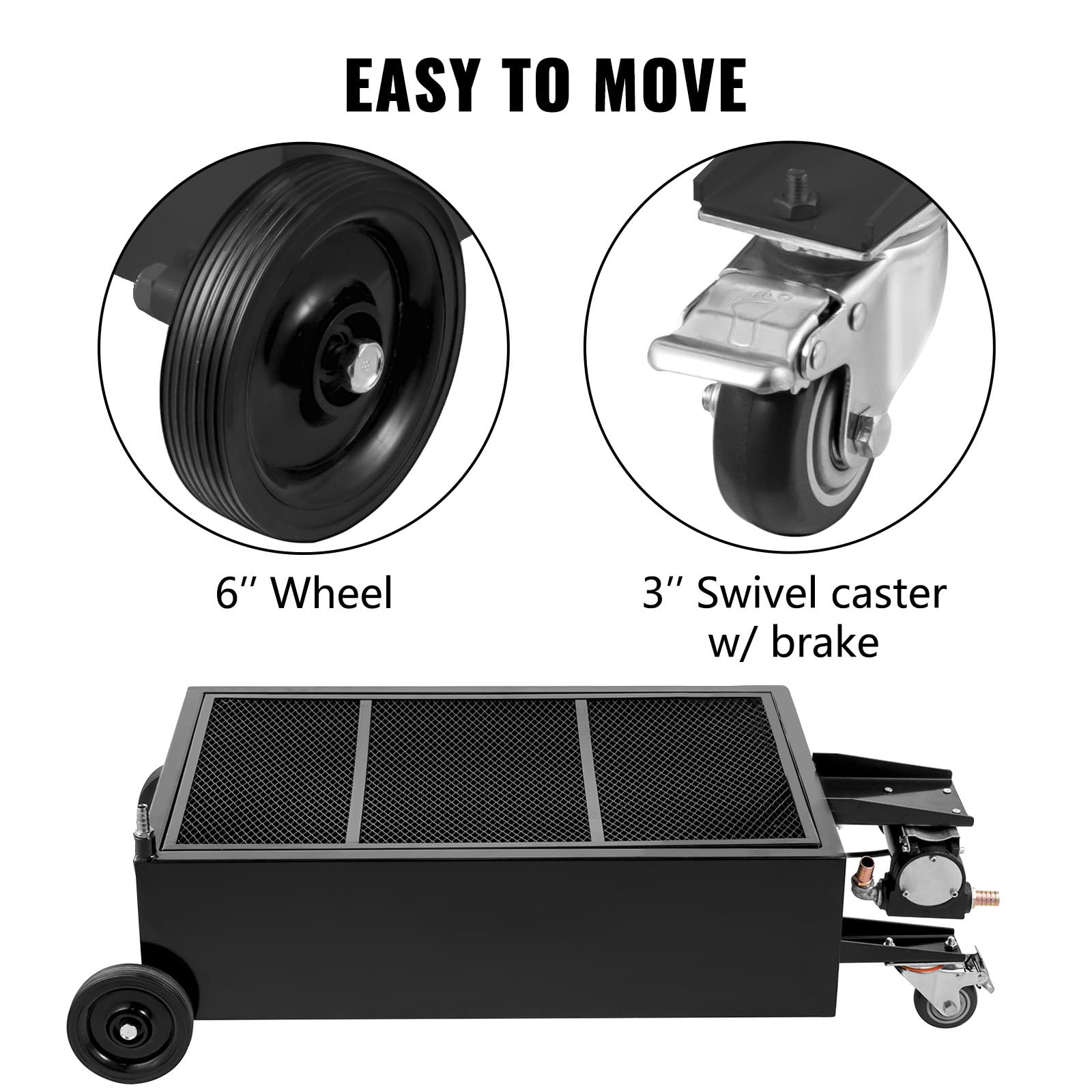 VEVOR 25 Gallon Low Profile Oil Drain Pan with Electric Pump - Large Capacity Oil Change Pan with 7.2ft Hose & Folding Handle - Rolling Oil Drain Cart for Trucks, Buses, RVs - Perfect for Garage, Auto Shop & Fleet Maintenance