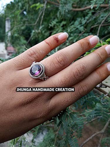 Genuine Rainbow Fire Mystic Topaz Ring - 925 Sterling Silver Vintage Engagement Ring - Handmade Fine Jewelry for Women - Perfect Bridesmaid Gift & Anniversary Present - Ideal for Weddings, Parties & Special Occasions