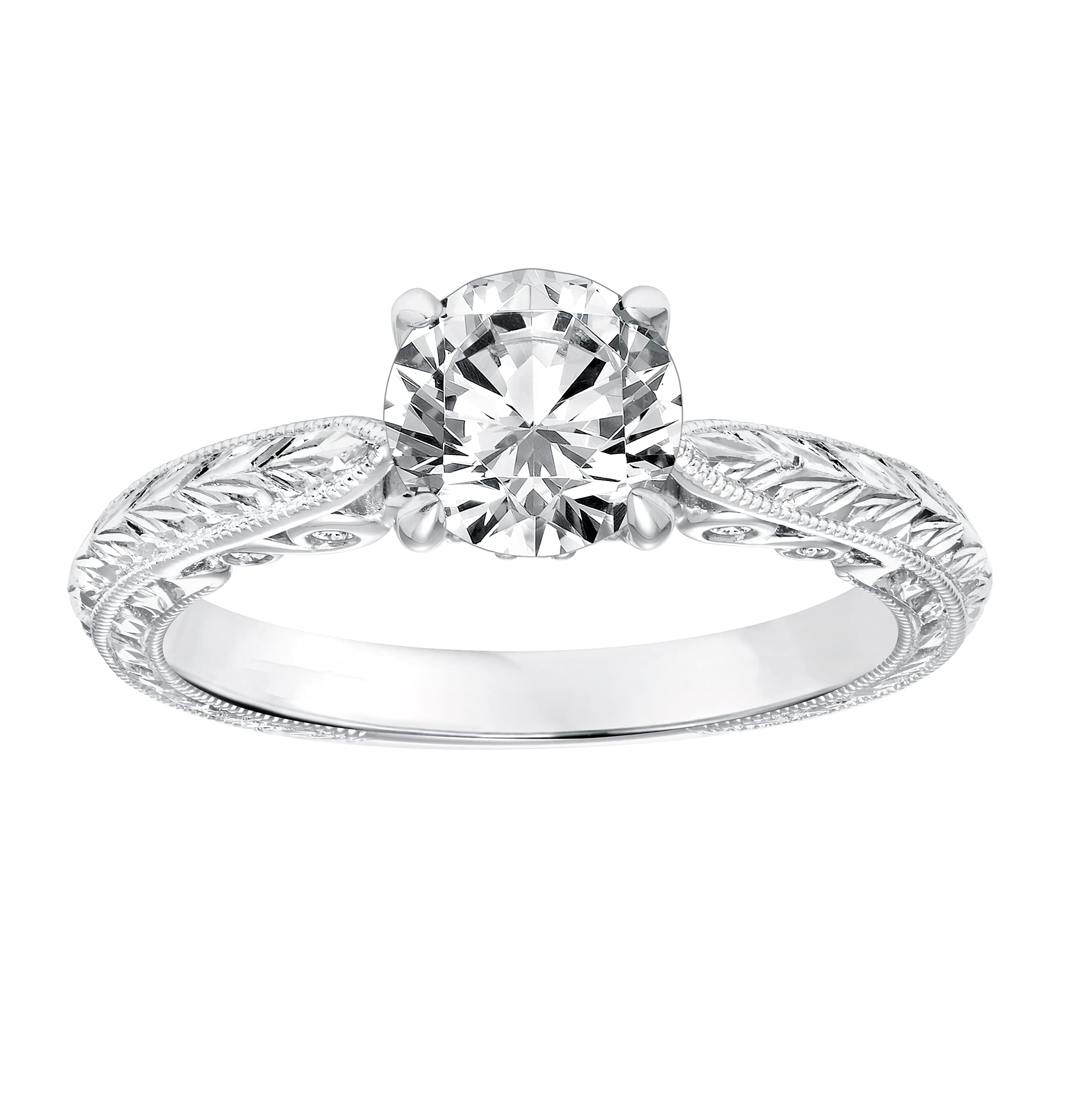 1.07 CT Round Cut Moissanite Solitaire Vintage Engagement Ring for Women - 10K/14K/18K White Gold Wedding Band, Anniversary Gift, Proposal Jewelry (Perfect for Bridal, Valentine's Day & Special Occasions)