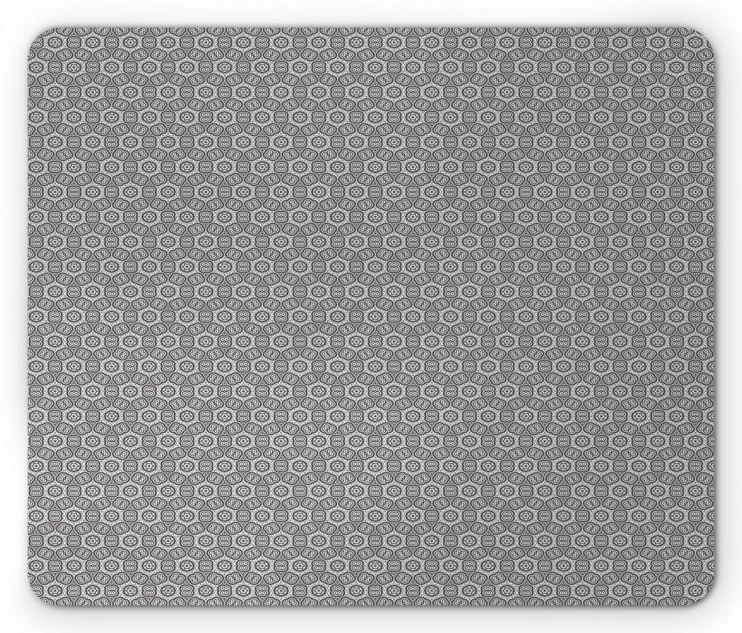 Vintage Mouse Pad with Monochromatic Lace & Geometric Design - Non-Slip Rubber Base, Standard Size (Dark Taupe/Grey/White) - Perfect for Office, Gaming & Home Computer Setup