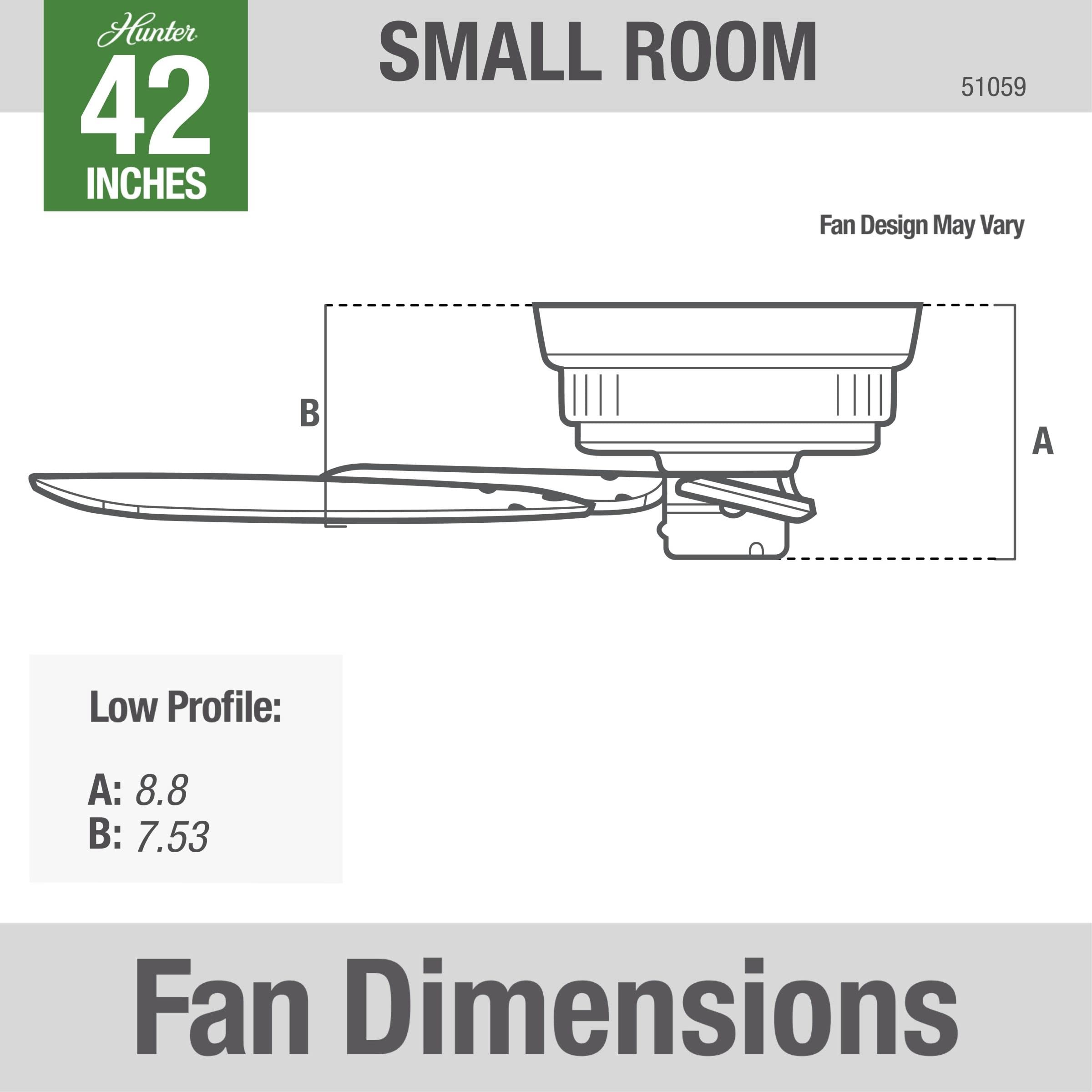 Hunter 51059 42-Inch Indoor Low Profile IV Ceiling Fan with Pull Chain Control, White Finish - Perfect for Bedrooms, Living Rooms & Home Offices