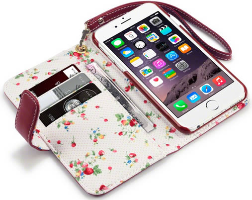 Apple iPhone 6 / 6S Wallet Case with Card Slots - Stylish Red Floral Design - Perfect for Everyday Use, Travel & Shopping