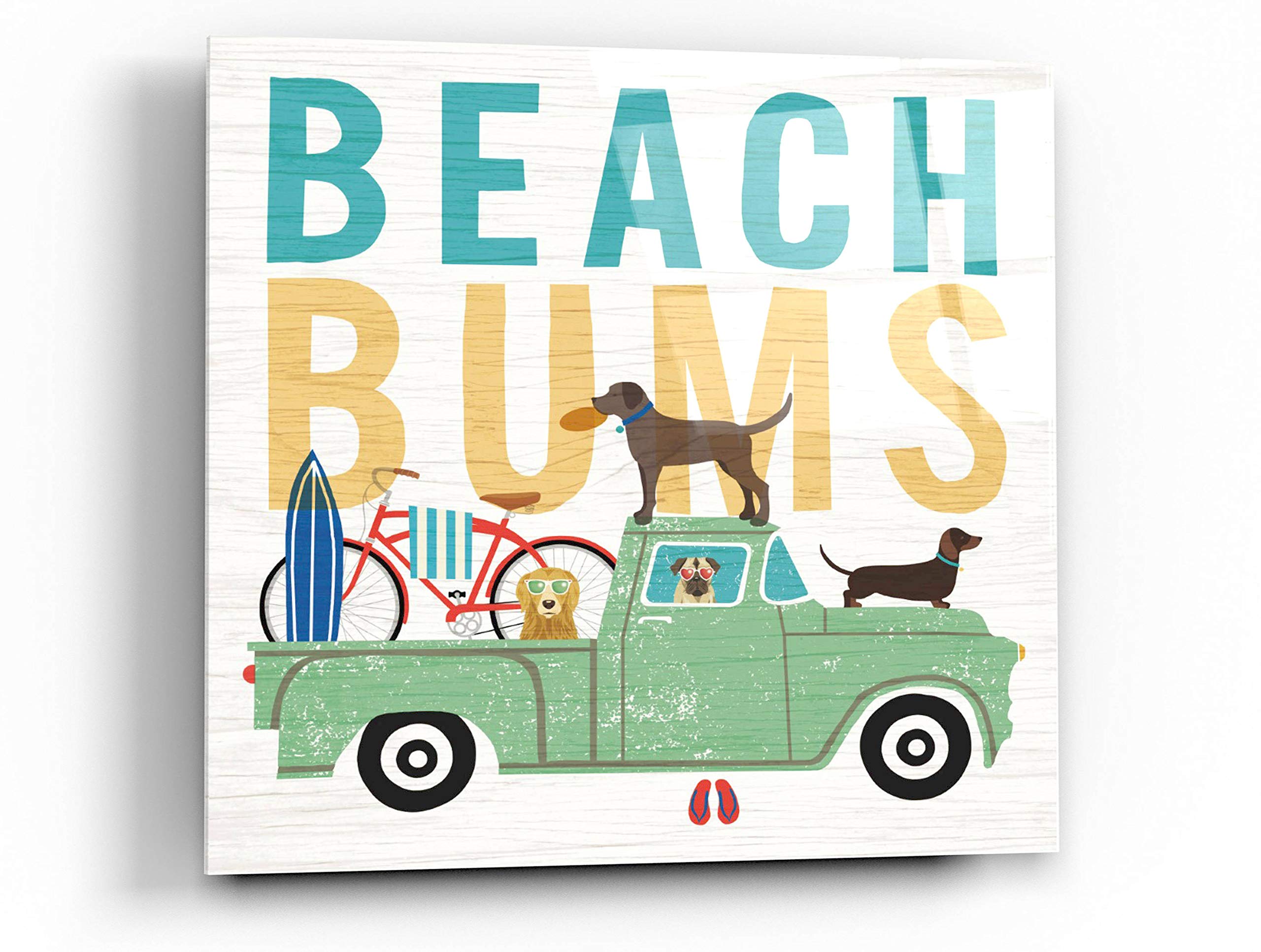 Epic Art 'Beach Bums Truck I Square' by Michael Mullan - 36x36 Inch Acrylic Glass Wall Painting - Modern Coastal Home Decor for Living Room, Bedroom & Office