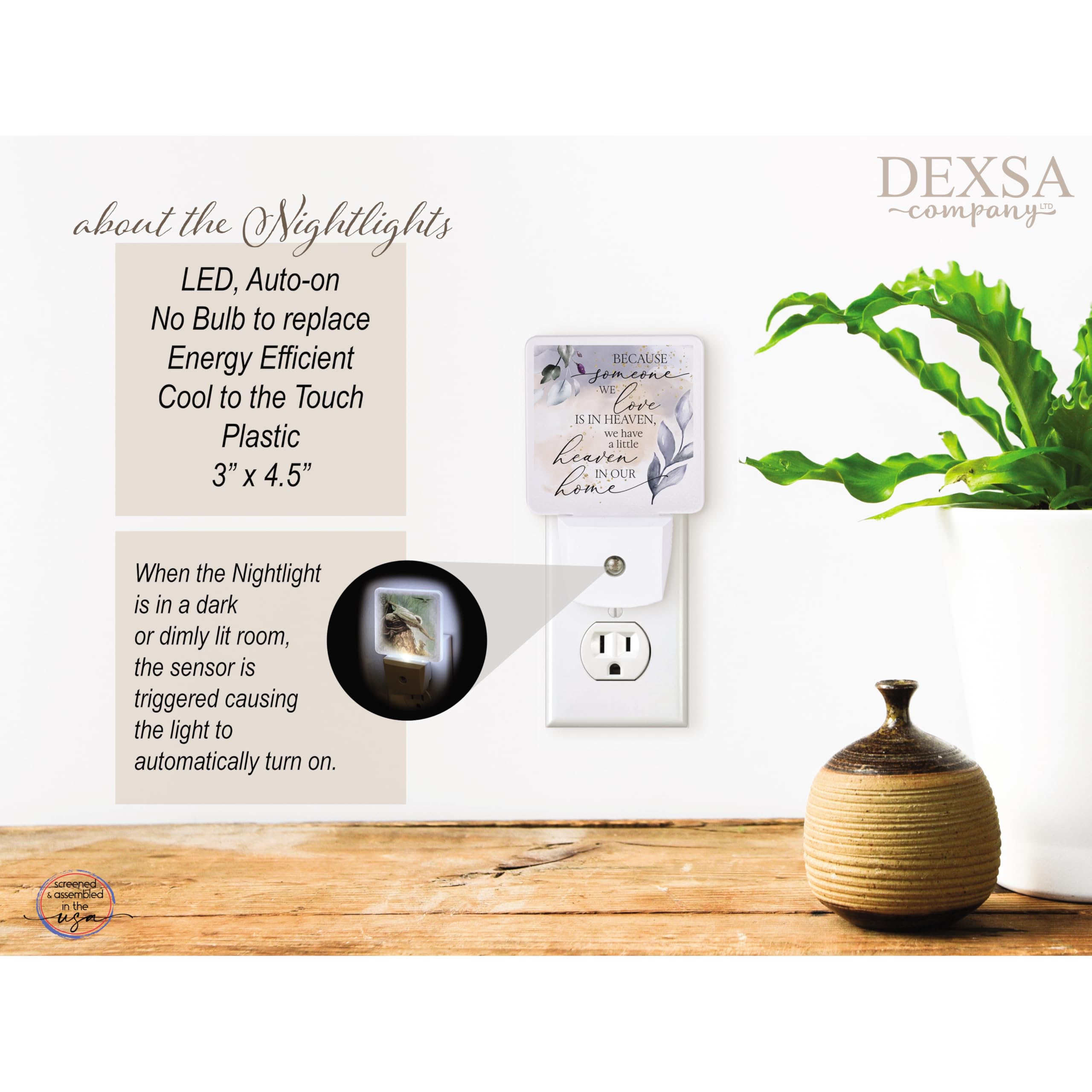 DEXSA Auto ON/Off Plug-In LED Night Light - Energy Saving, Safe & Automatic Night Light for Bedroom, Hallway, Nursery | Perfect for Kids, Elderly & Home Safety | Creates Warm Ambiance & Peaceful Sleep Environment