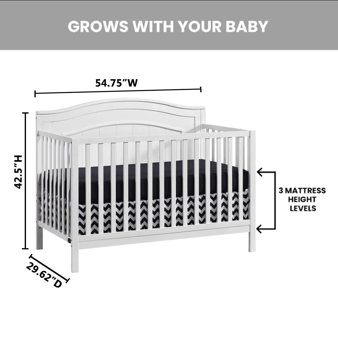 Oxford Baby Nolan 4-in-1 Convertible Crib - Snow White | Greenguard Gold Certified | Safe Nursery Bed for Newborns, Toddlers & Kids | Perfect for Nursery, Daycare & Guest Rooms