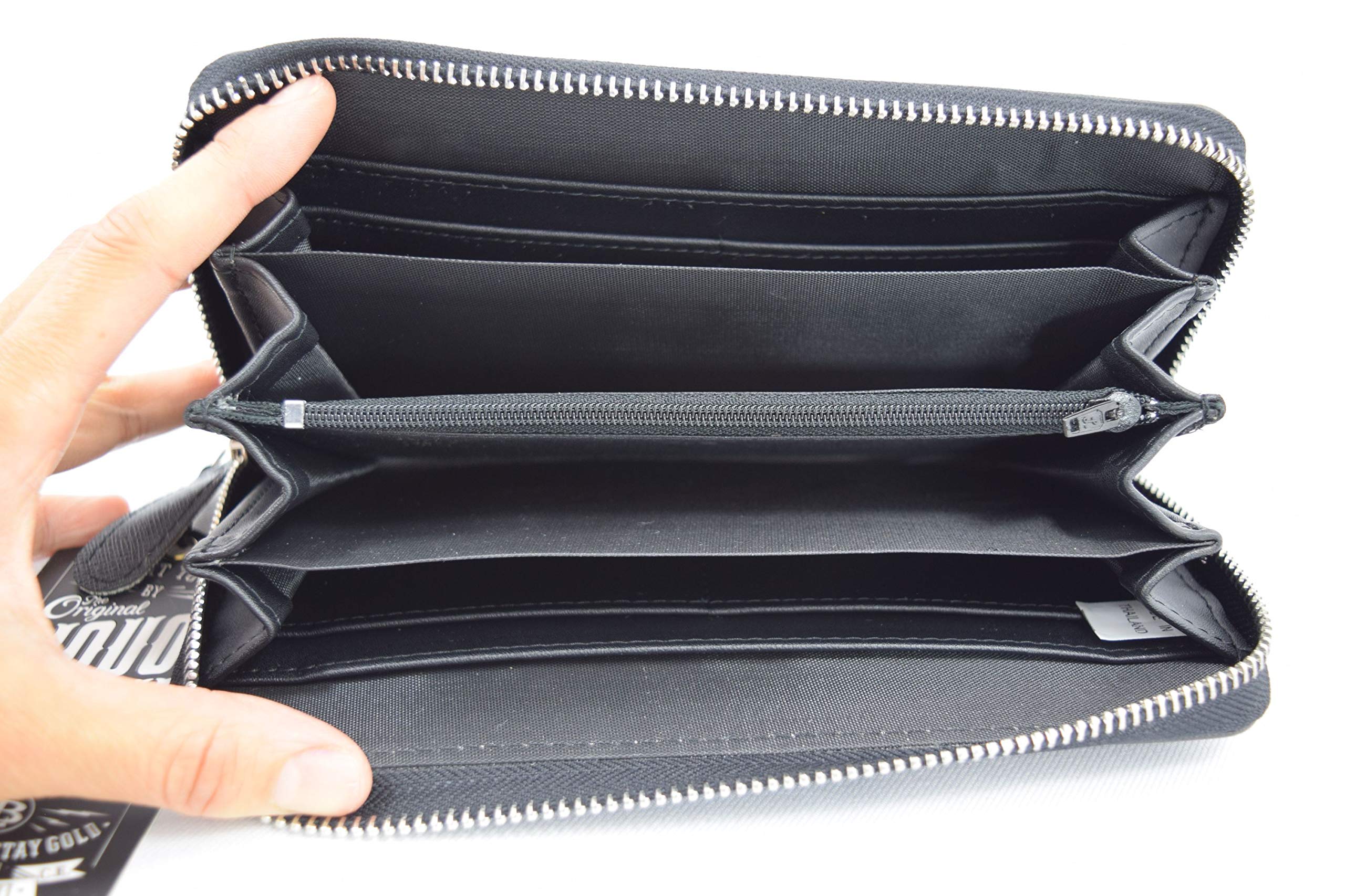 Cherry Daisy Black Zipper Wallet for Women - Stylish & Compact Leather Wallet with Multiple Card Slots - Perfect for Everyday Use, Travel, and Gifting