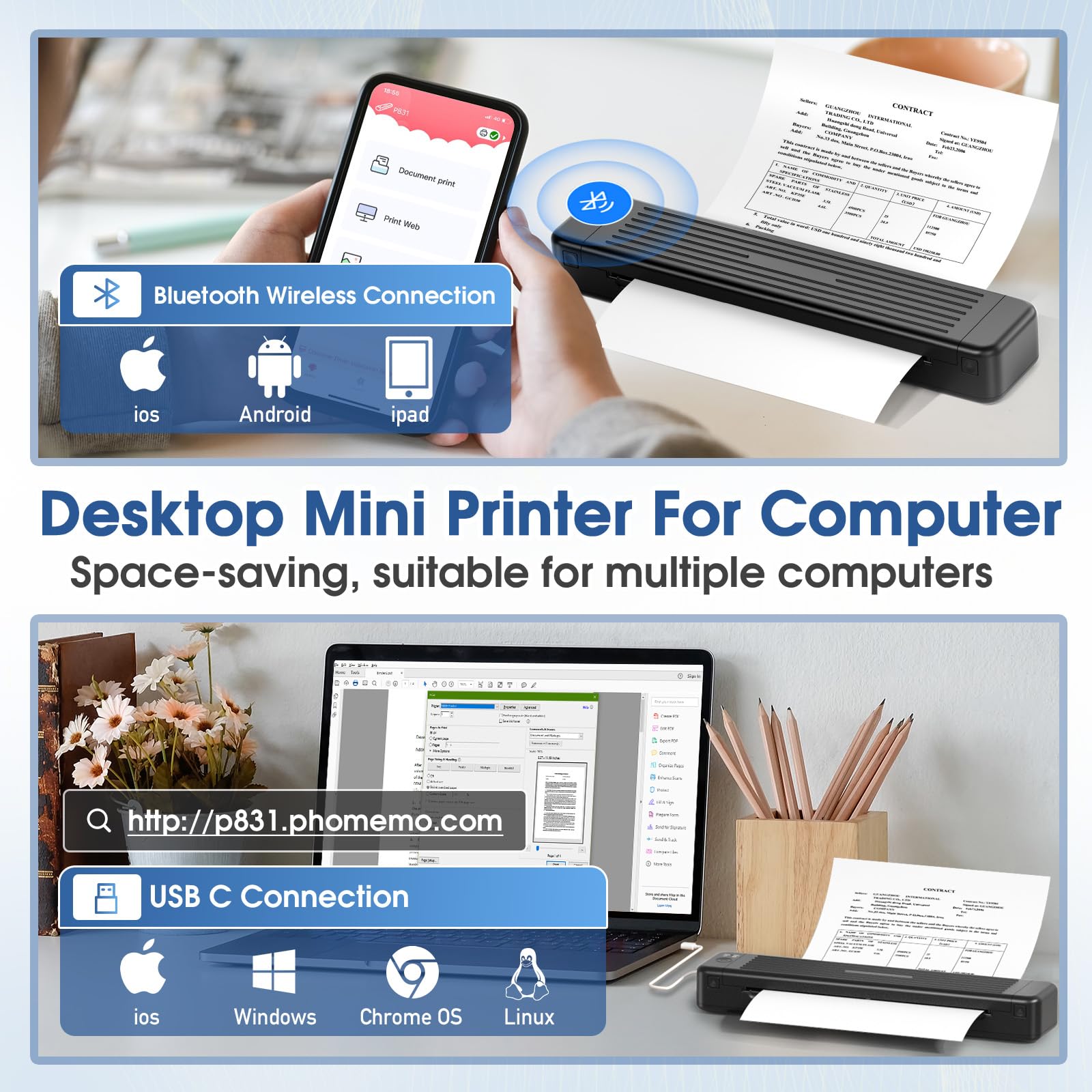 Odaro Portable Wireless Bluetooth Thermal Printer - 300 DPI Mobile & Computer Thermal Transfer Printer for Receipts, Labels, Tickets | Home Office, Retail Store, Small Business Use (Black)