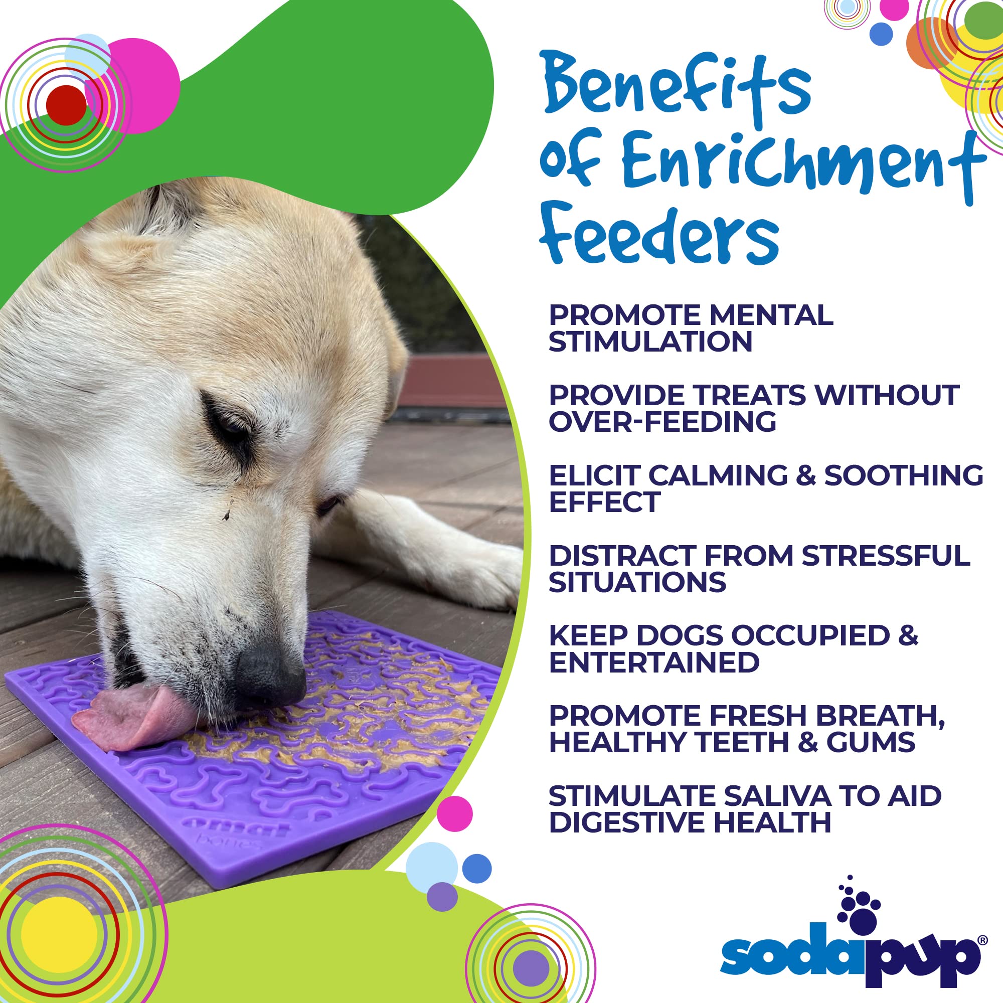 SodaPup Bones eMat – Durable Non-Toxic Lick Mat for Dogs, USA-Made Pet Feeder for Mental Stimulation & Digestive Health | Slow Feeding, Anxiety Relief, Fresh Breath | Perfect for Mealtime, Training, and Grooming Sessions