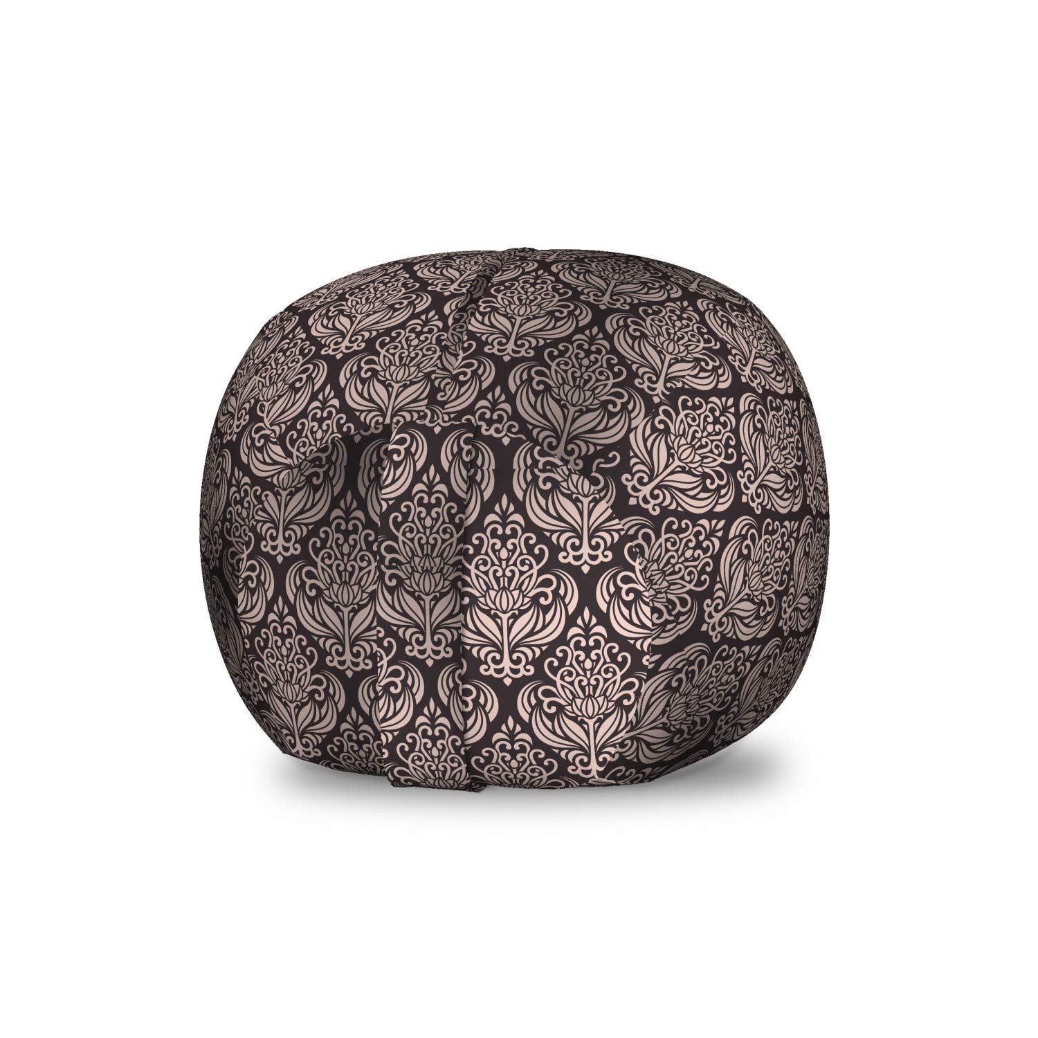 Ambesonne Damask Storage Toy Bag Chair - Byzantine Pattern Modern Design, Traditional Tile Flower Stuffed Animal Organizer, Washable Small Size in Beige & Charcoal Grey | Kids Room Decor, Nursery Storage, Playroom Organization