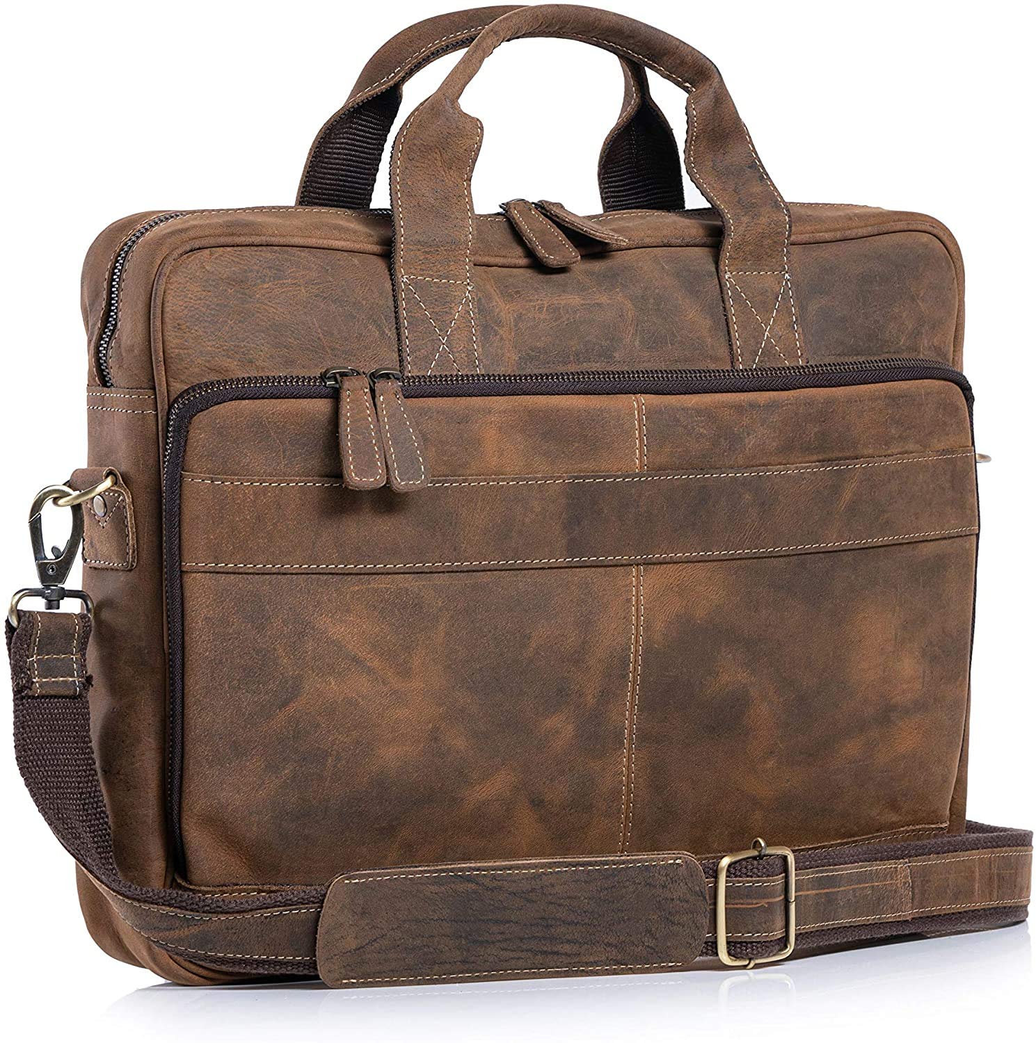 Premium 18 Inch Leather Laptop Briefcase for Men & Women - Professional Messenger Bag for Office, Business & Travel - Durable Satchel for Work, Commuting & Business Meetings