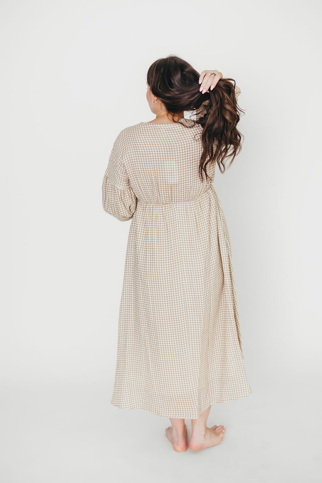 Hunter Printed Gauze Midi Dress in Natural Plaid - Bump Friendly Maternity Dress for Summer, Beach & Casual Wear