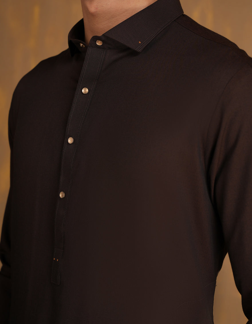 Elegant Blended Brown Shalwar Kameez by J. Junaid Jamshed - Premium Pakistani Traditional Outfit for Men - Perfect for Weddings, Eid & Special Occasions