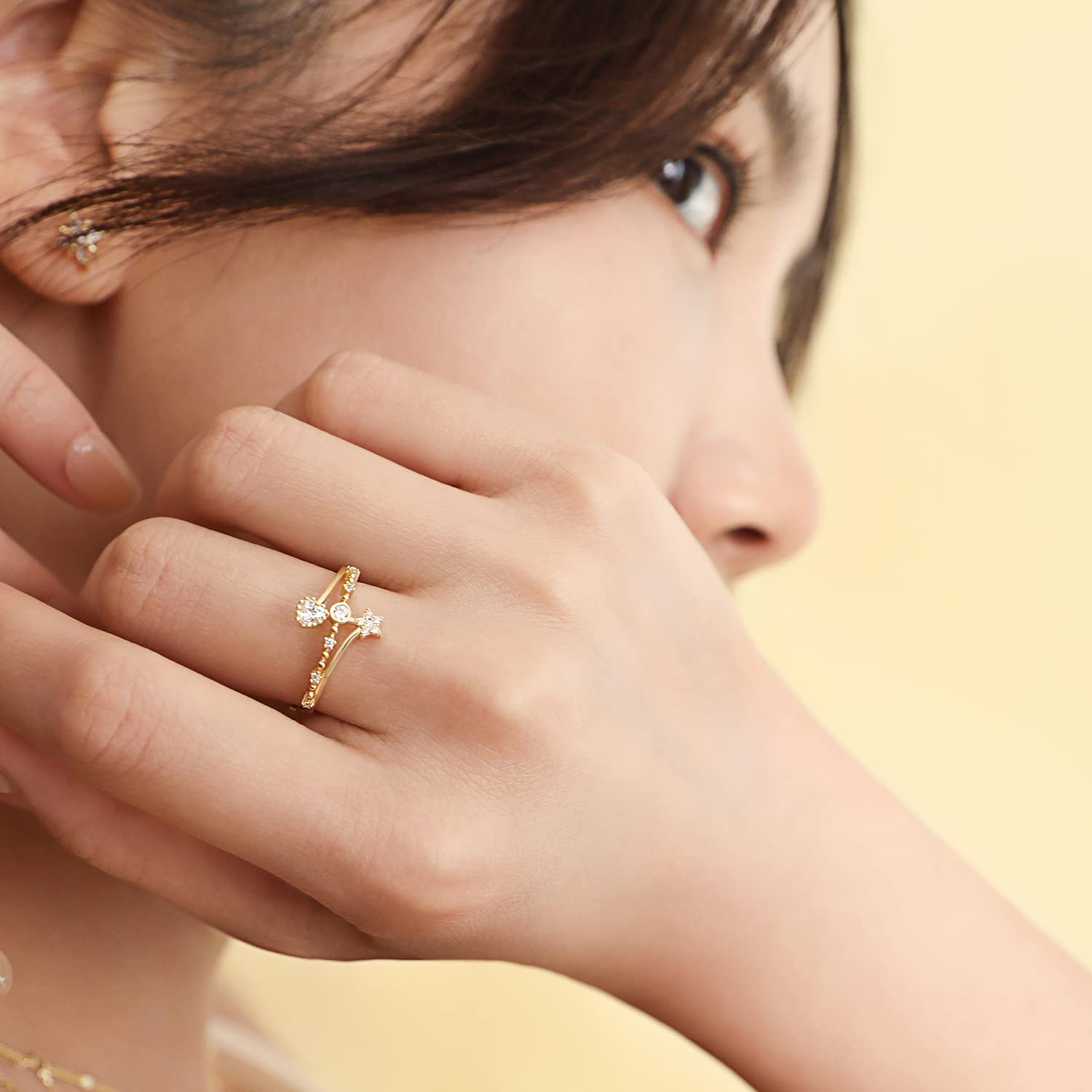 Meissa Sterling Silver Rings for Women - Heart & Star Stackable Rings, Minimalist Gold & Diamond Jewelry, Adjustable Size (Rose Gold) - Perfect for Gifts, Weddings & Everyday Wear