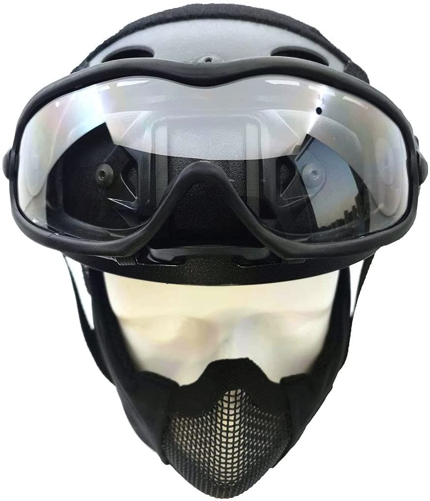 Tactical Airsoft Fast Helmet with Foldable Half-Face Mesh Mask & Goggles - Full Face Protection Set for Airsoft, Paintball, and Outdoor Sports