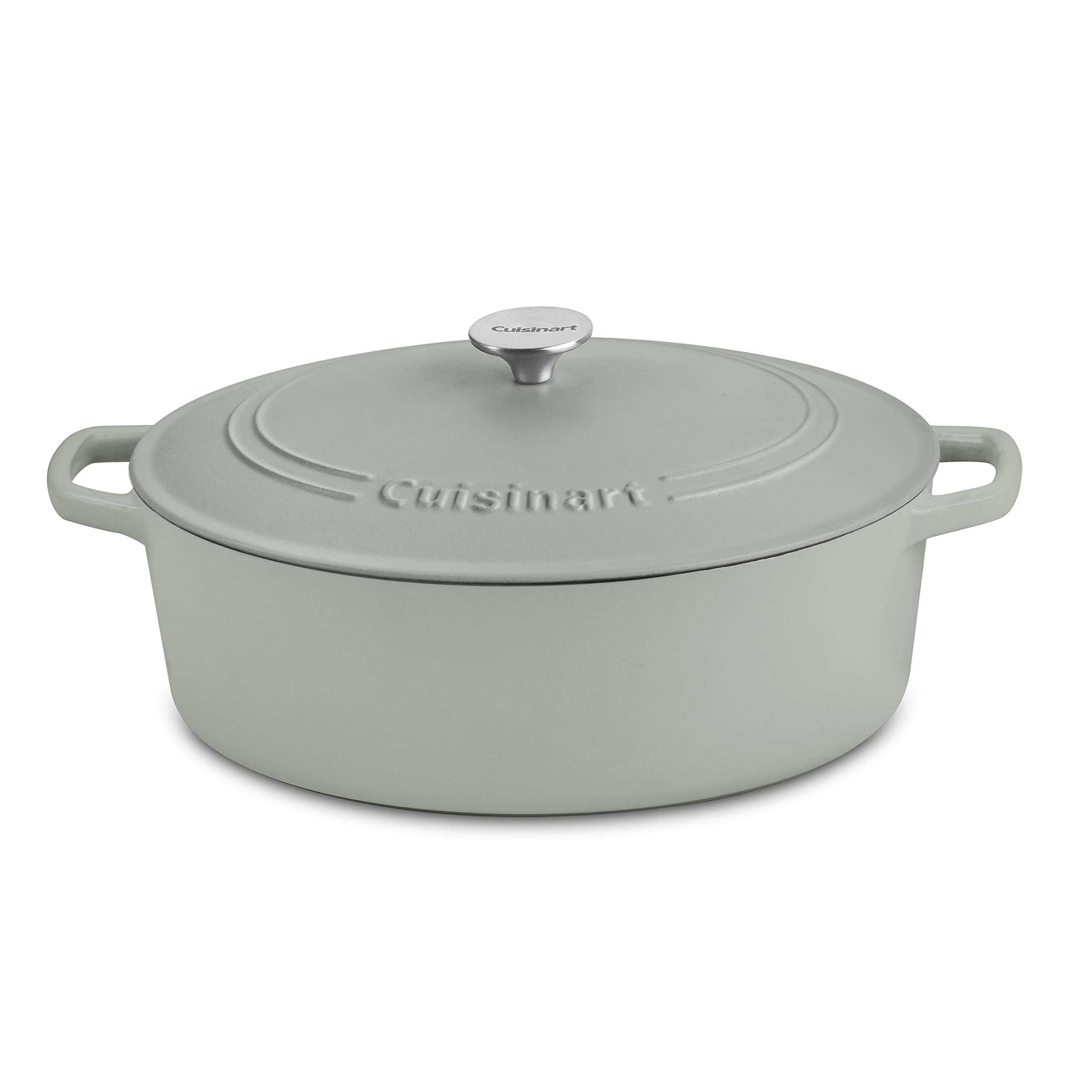 Cuisinart Chef's Classic 7-Quart Enameled Cast Iron Oval Casserole with Lid - Sage Green - Perfect for Braising, Stewing & Slow Cooking in Oven or Stovetop