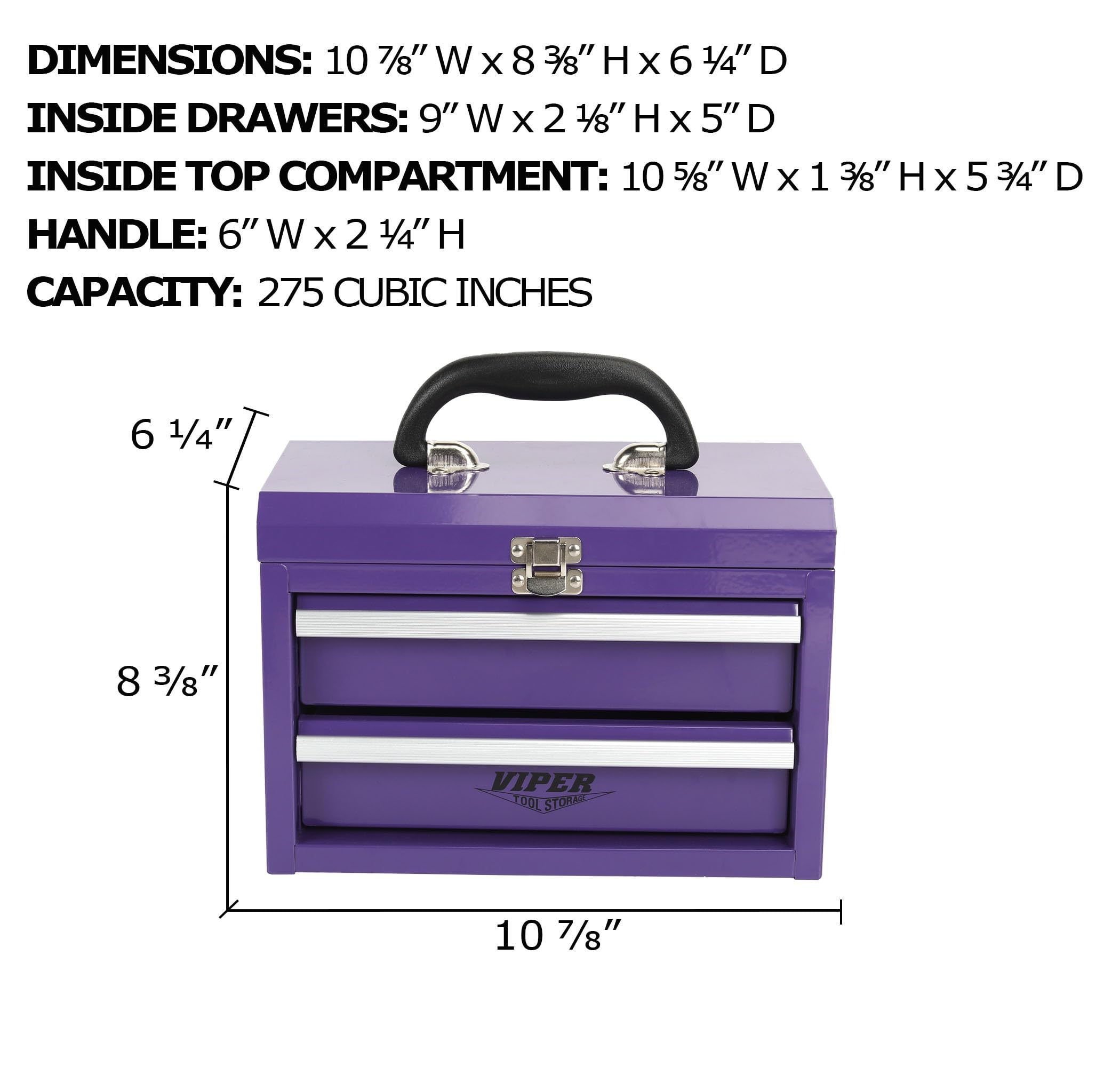 Viper 11-Inch 2-Drawer Portable Toolbox - Purple for DIY & Crafts