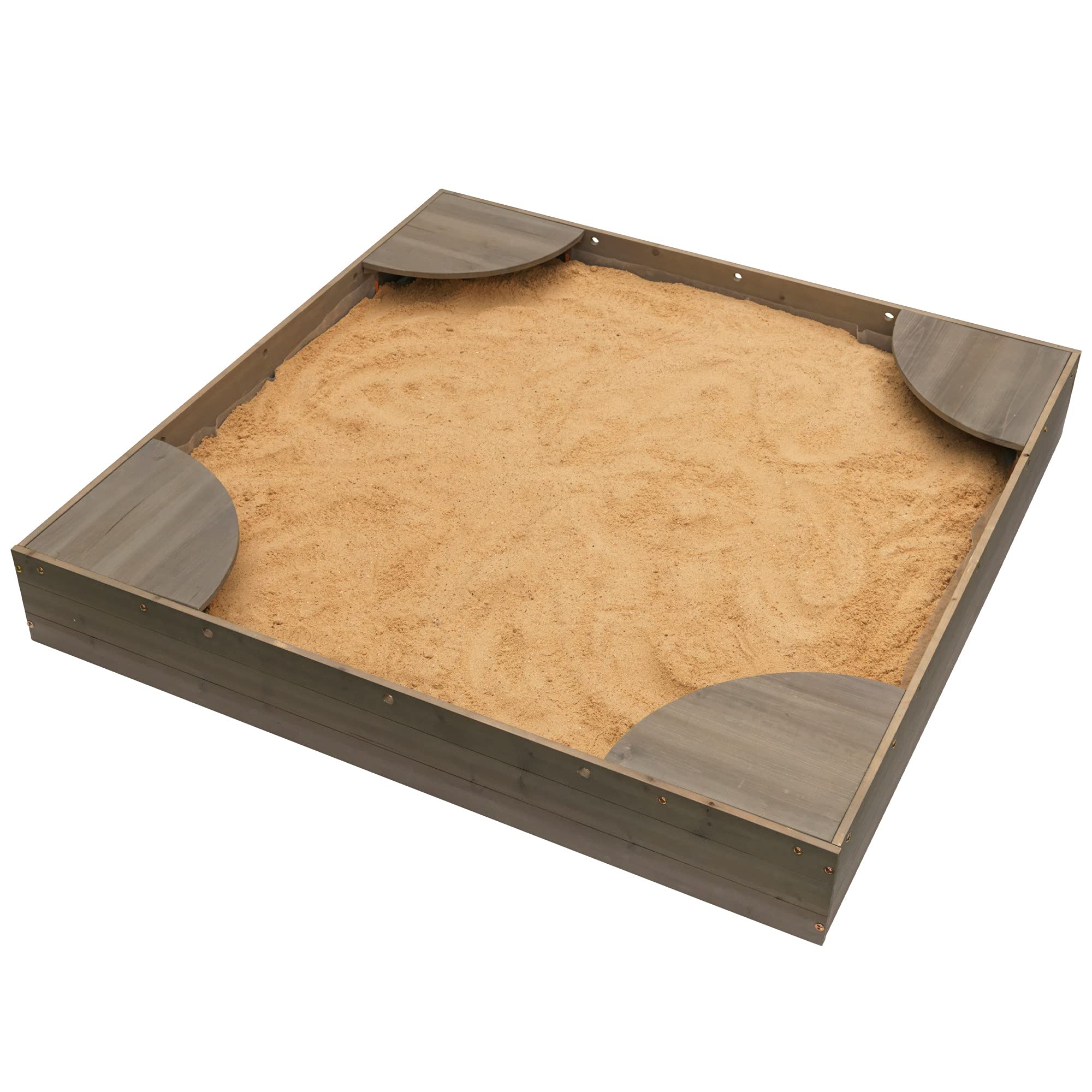 KidKraft Wooden Backyard Sandbox with Built-in Corner Seating & Mesh Cover - Outdoor Play Sand Box for Kids Ages 2-8, Durable Gray Children's Sandpit for Backyard, Garden or Patio - Perfect Birthday Gift & Summer Outdoor Activity Toy