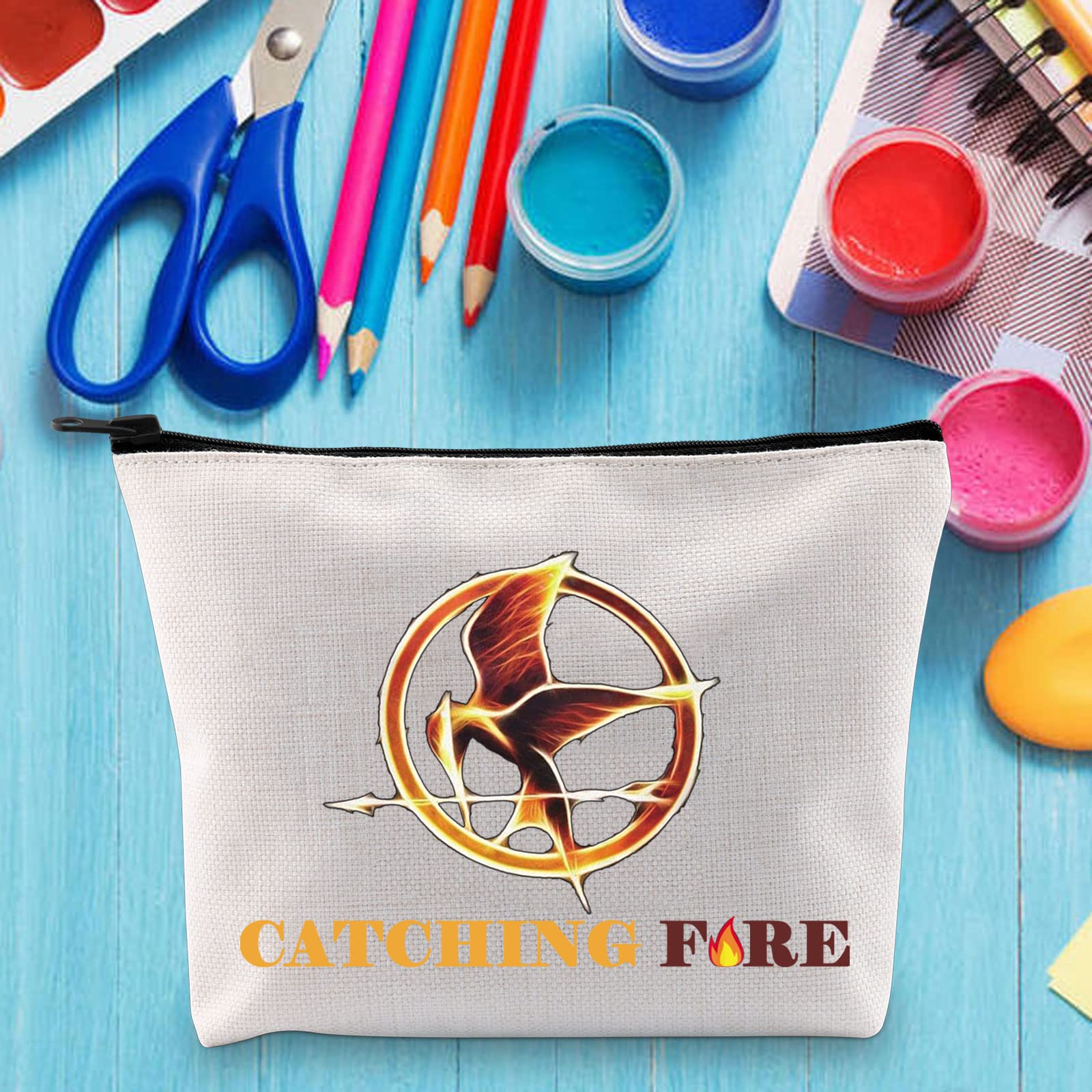 LEVLO Hunger Games Inspired Cosmetic Makeup Bag - Fire Themed Zipper Pouch for Makeup, Travel & Storage | Perfect Gift for Fans, Cosplay & Everyday Use