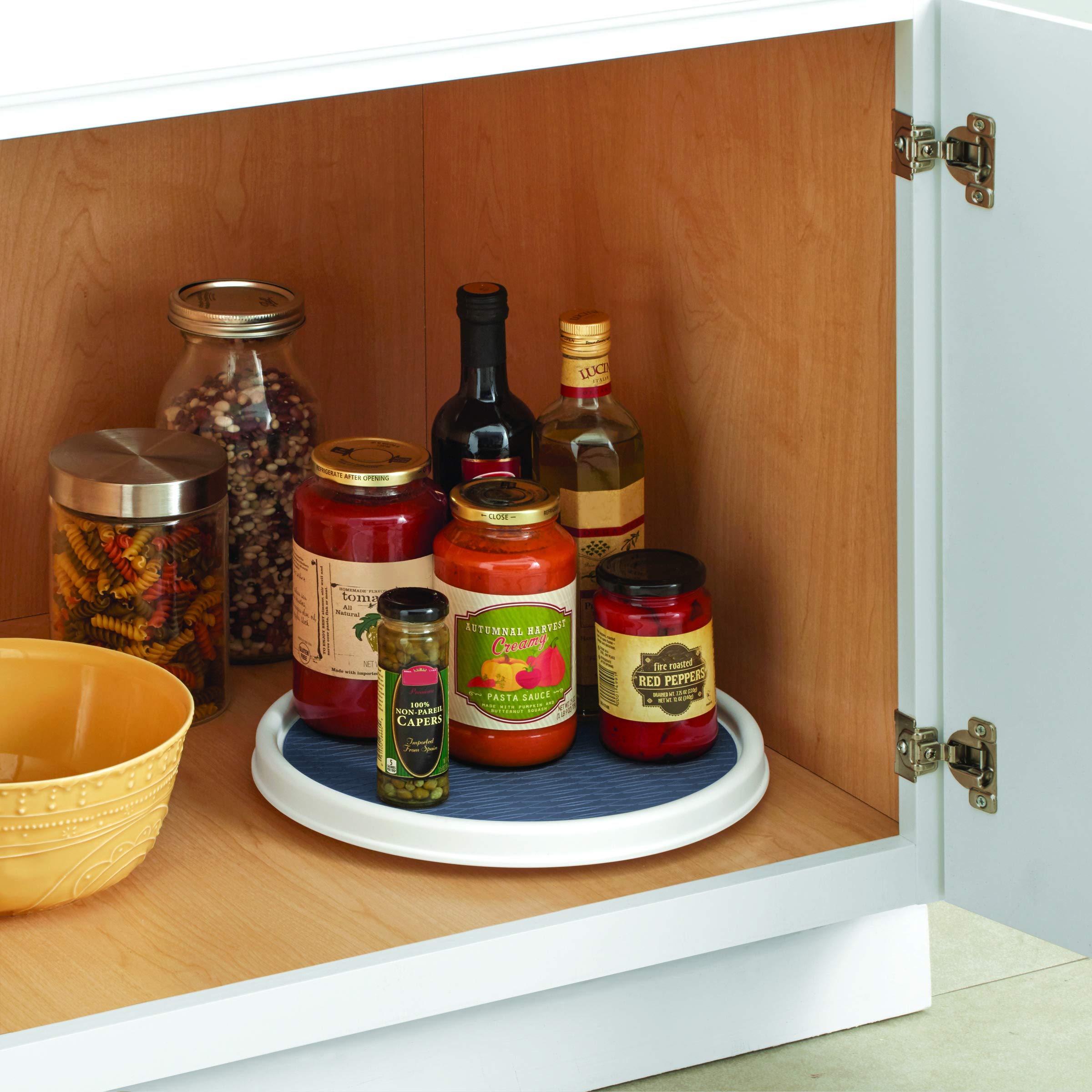 Copco Basics 12-Inch Non-Skid Pantry Cabinet Lazy Susan Turntable - White & Steel Blue Organizer for Spices, Condiments & Kitchen Storage | Perfect for Pantry, Cabinet & Countertop Organization