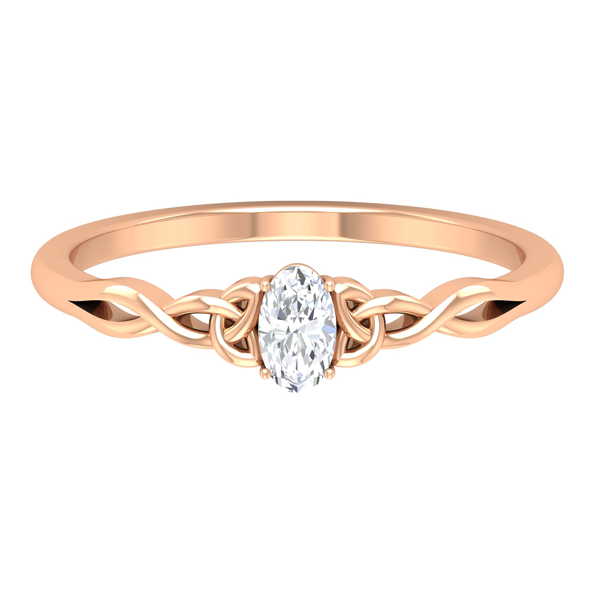 1/4 CT Oval Cut Diamond Solitaire Promise Ring for Women - 14K Solid Gold Celtic Engagement Ring with April Birthstone | Perfect for Anniversaries, Proposals & Special Occasions