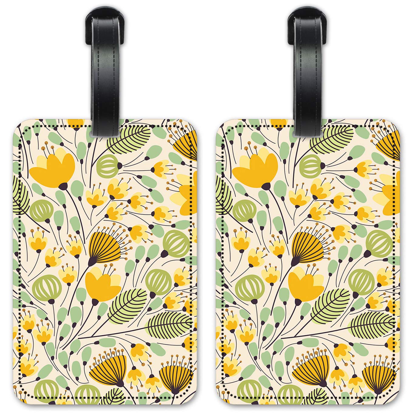 Yellow Flower Luggage ID Tags - Set of 2 Durable Suitcase Identification Cards for Travel - Perfect for Airports, Cruise Ships & Business Trips