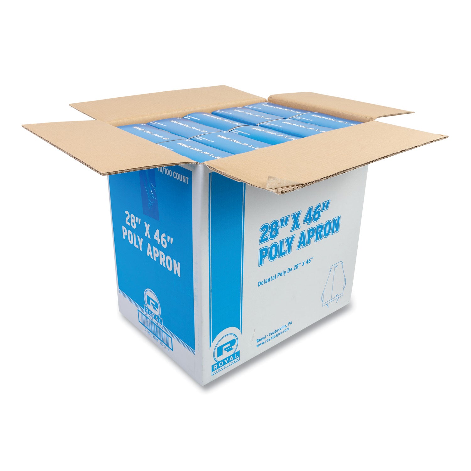 AmerCareRoyal® Poly Apron, 28 x 46 Inches, One Size Fits All, White Disposable Apron, 100/Pack, 10 Packs/Carton - Perfect for Food Service, Healthcare, Salon & Industrial Use