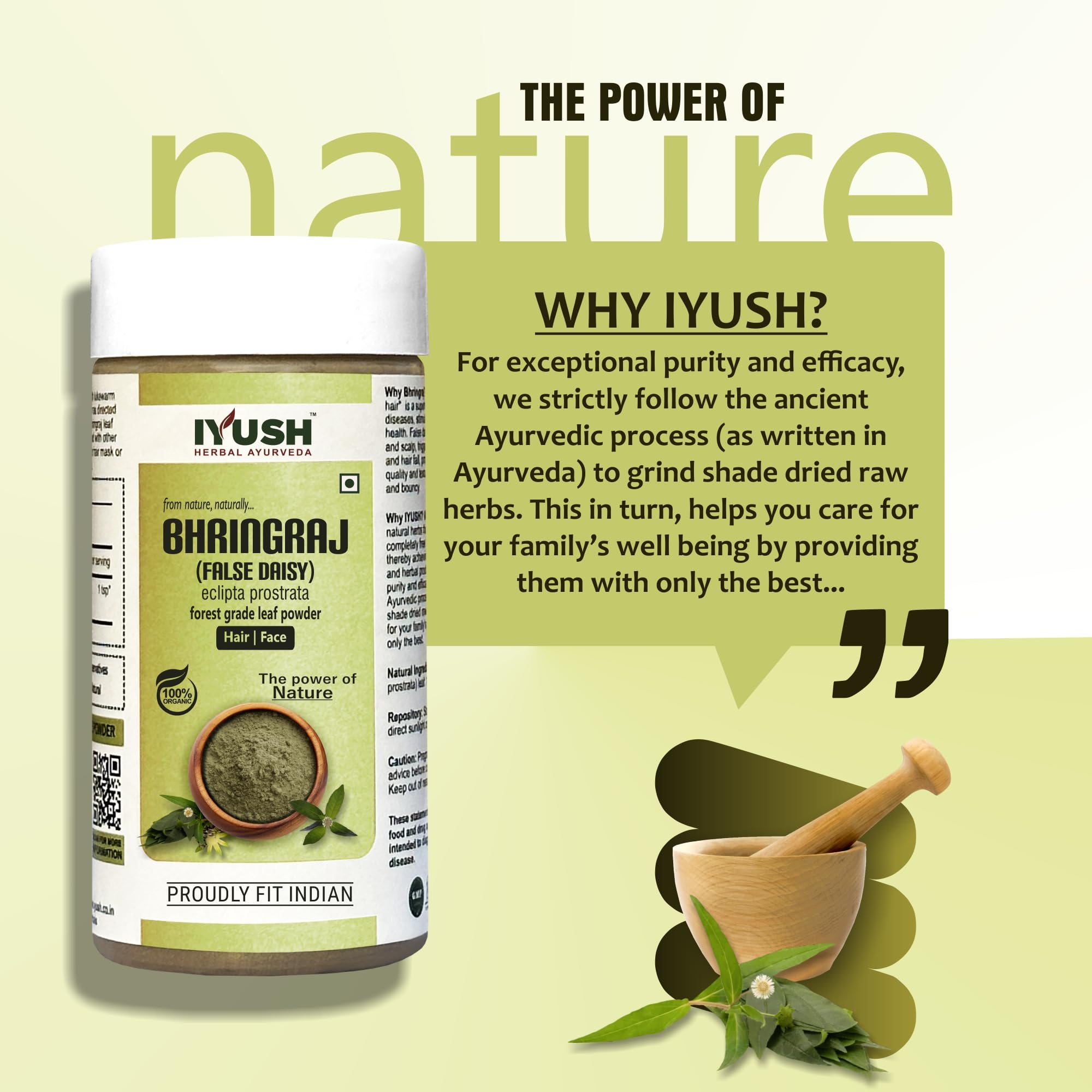 IYUSH Ayurvedic Bhringraj Powder for Hair Growth & Skin Care | Eclipta Prostrata Herbal Supplement - 200g (100g x 2) | Promotes Thicker Hair & Healthy Scalp | Perfect for DIY Hair Masks & Natural Beauty Routines