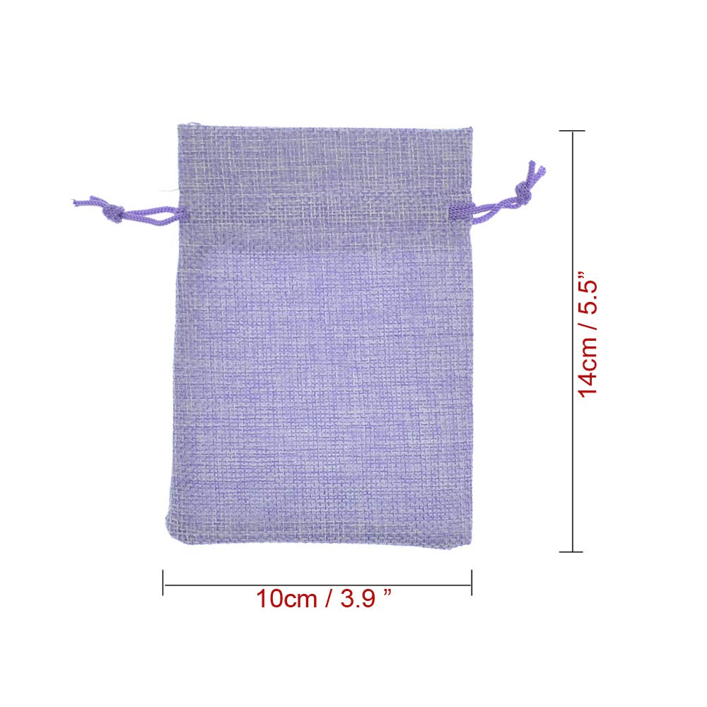 50Pcs Light Purple Burlap Drawstring Bags for Jewelry, Wedding Favors & DIY Crafts (3.9x5.5in)