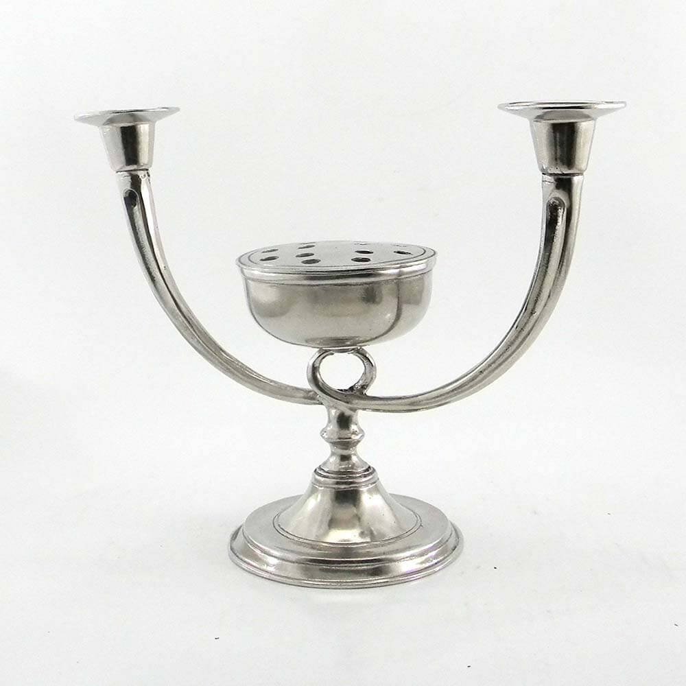 Handcrafted Pewter Candelabra with Flower Vase - 100% Italian Made - Perfect for Wedding Centerpieces & Home Decor