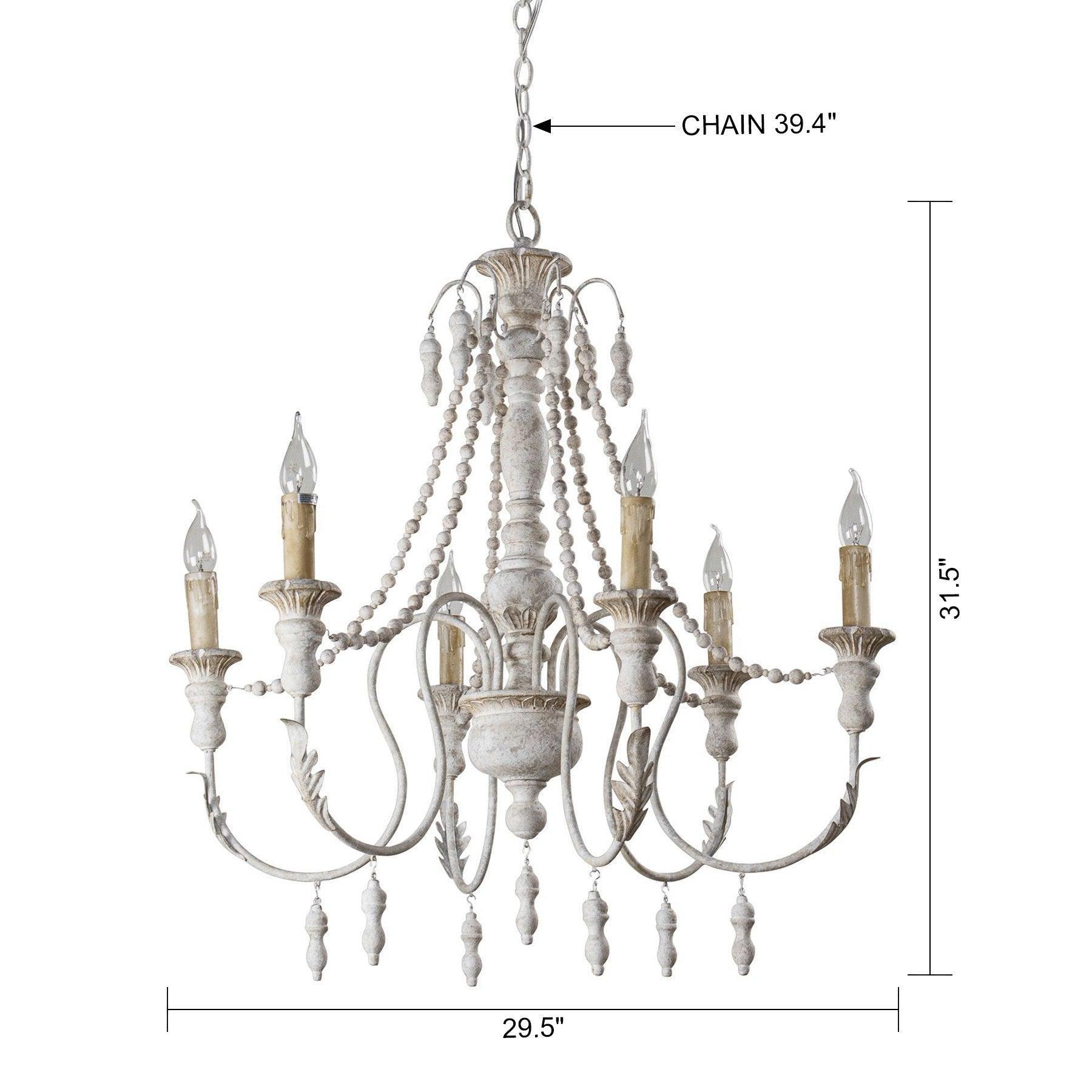 Billiter 6-Light Wood and White Chandelier - Modern Farmhouse Ceiling Light Fixture for Dining Room, Living Room & Bedroom