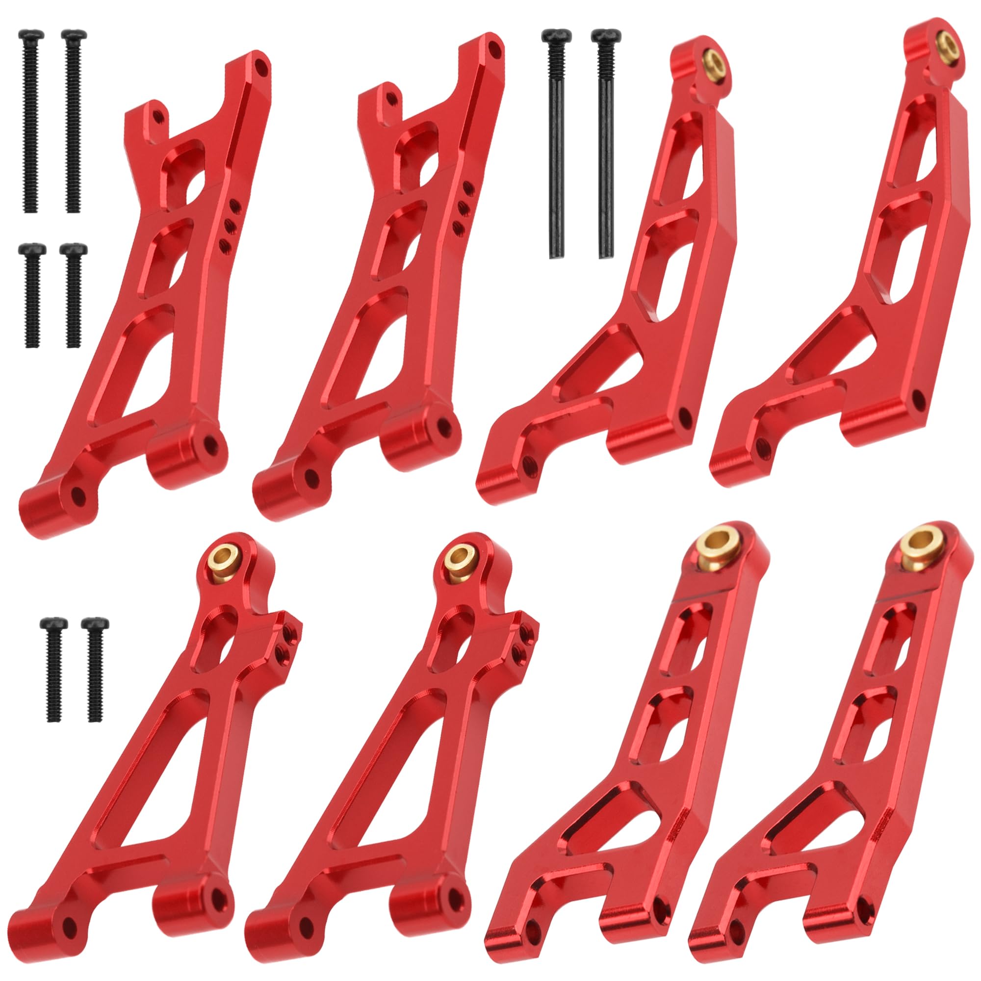 High-Performance Aluminum Suspension Arms Set for Hyper Go H16BM H16DR H16 & MJX 16207-16210 1/16 RC Cars - Front & Rear Swing A Arms Upgrade Parts (Red) | Durable Off-Road Racing & RC Car Replacement Accessories