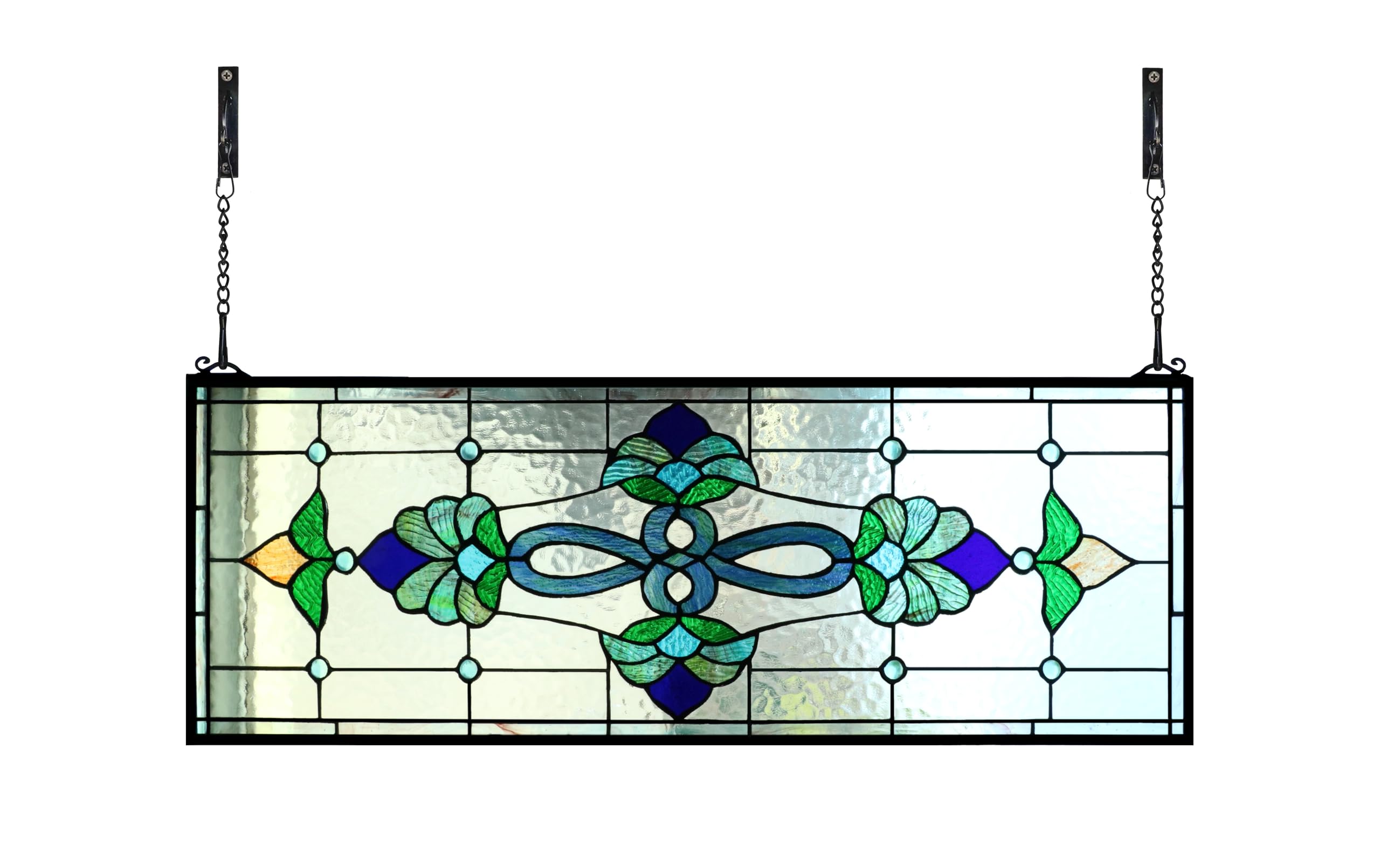 Yogoart Extra Large Blue Victorian Stained Glass Window Panels - 35