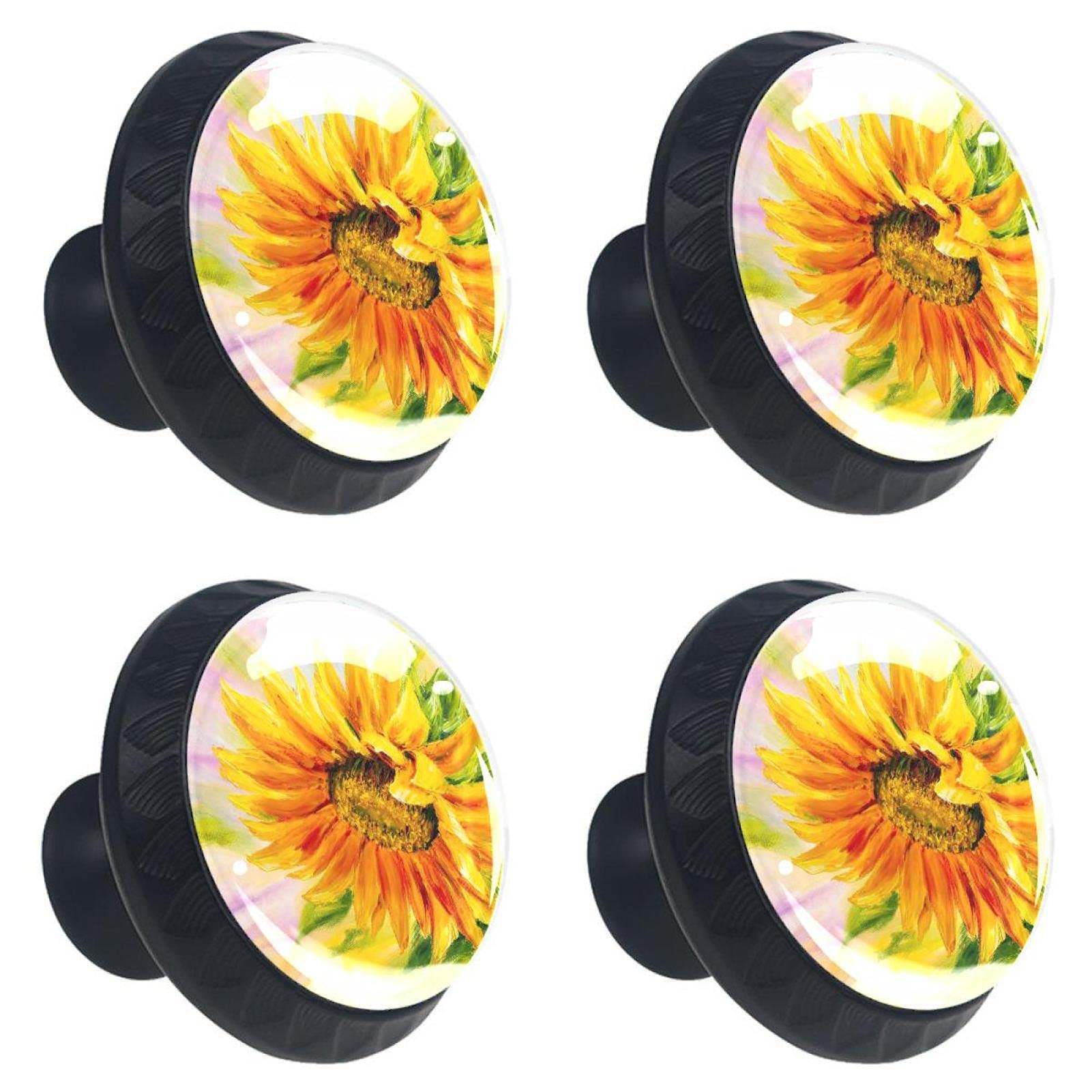 8Pcs Sunflower Cabinet Handles & Knobs - Modern Abstract Floral Drawer Pulls for Kitchen, Bathroom & Furniture (Gold/Black) - Durable & Stylish Hardware for Home Decor & DIY Projects
