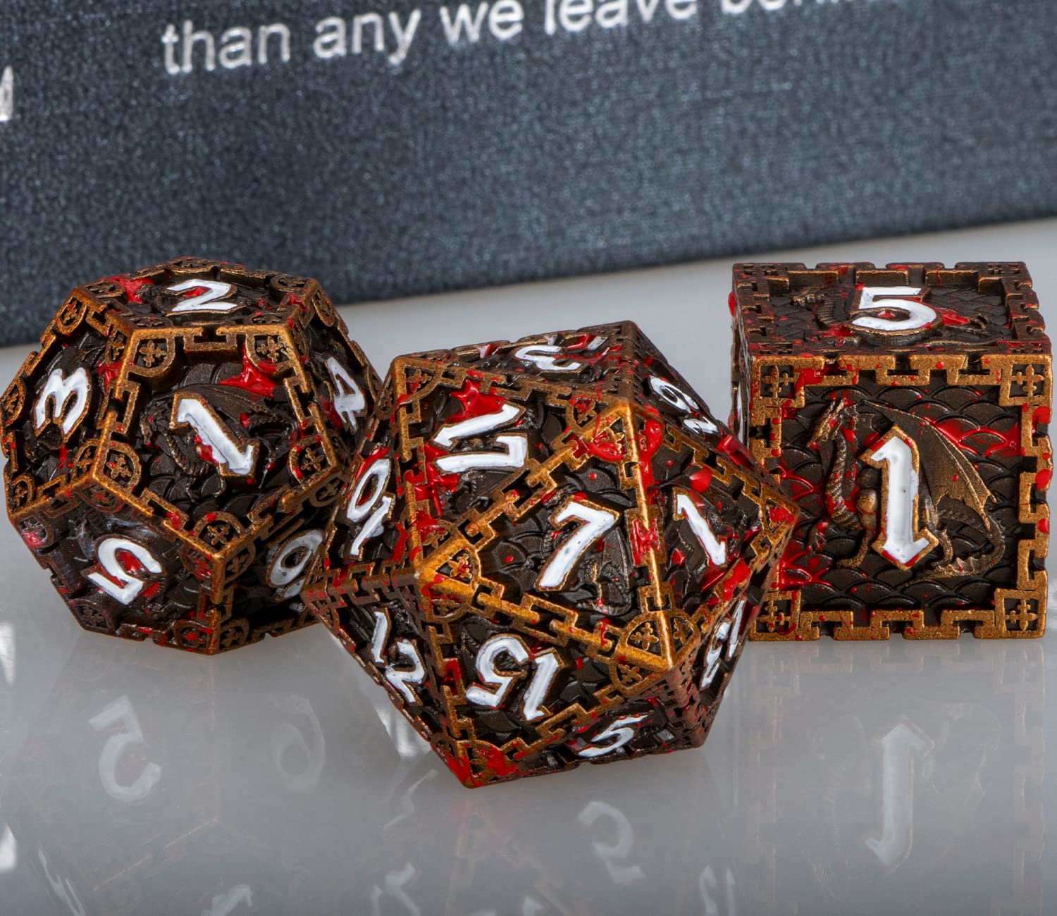 ARUOHHA 7PCS DND Metal Dice Set - Antique Gold Blood Polyhedral Dice for Dungeons & Dragons RPG, D&D Dice Set with D20 D12 D10 D8 D6 D4 - Perfect for Tabletop Gaming, Role Playing Games & Collectors - Comes with Elegant Gift Box