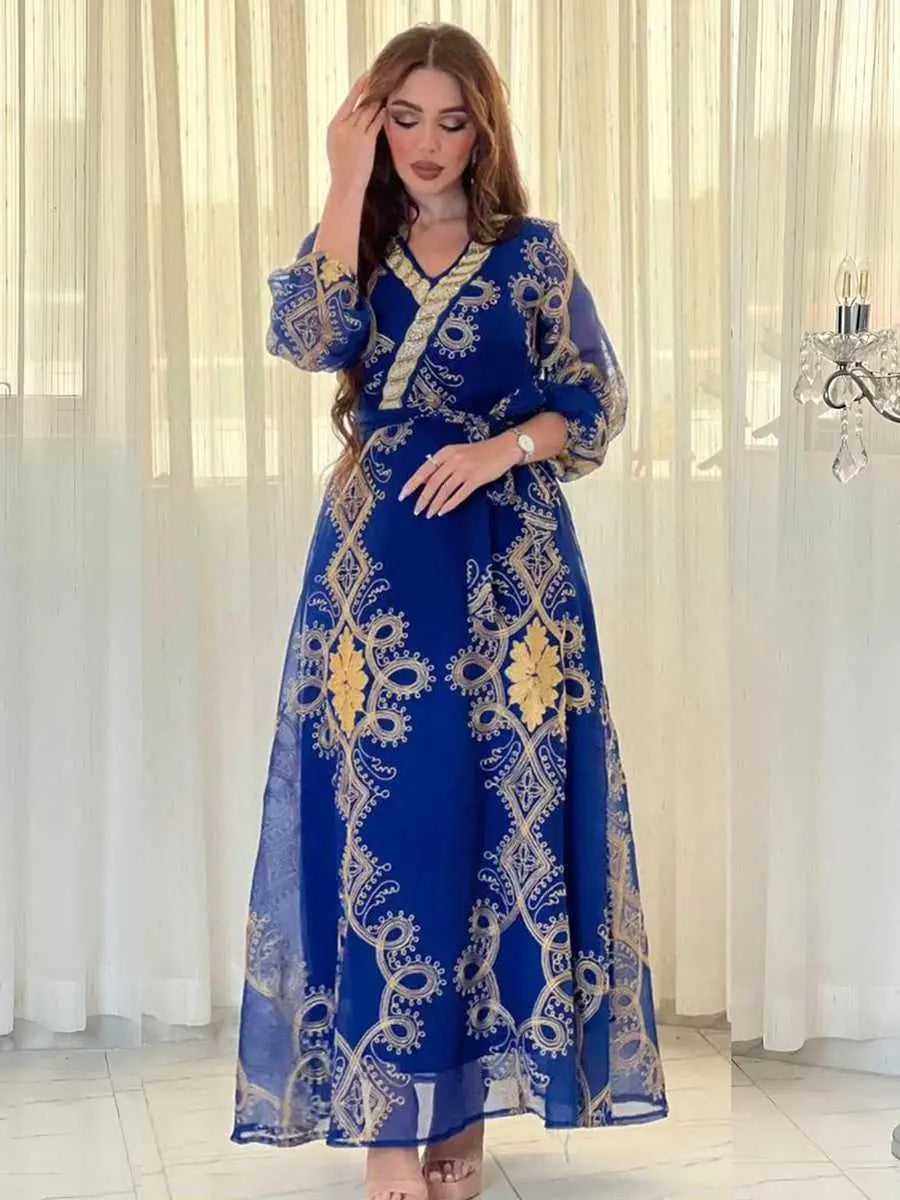Elegant Eid Dress with Embroidery & Sequins - Flowy Caftan Kaftan Maxi Dress for Women | Perfect for Eid Celebrations, Weddings & Special Occasions