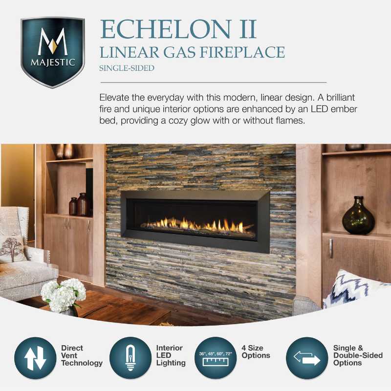 Majestic Echelon II 72-Inch Linear Direct Vent Gas Fireplace - ECHEL72IN | Modern Home Heating Solution for Living Rooms & Patios