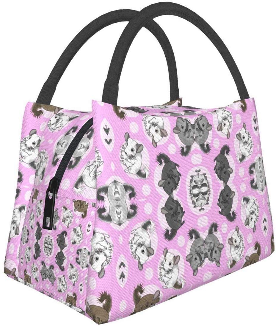Portable Insulated Lunch Bag - Small Pink Chinchilla & Moon Waterproof Tote Bento Box for Office, School, Hiking, Beach, Picnic & Fishing - Keep Food Fresh On-The-Go