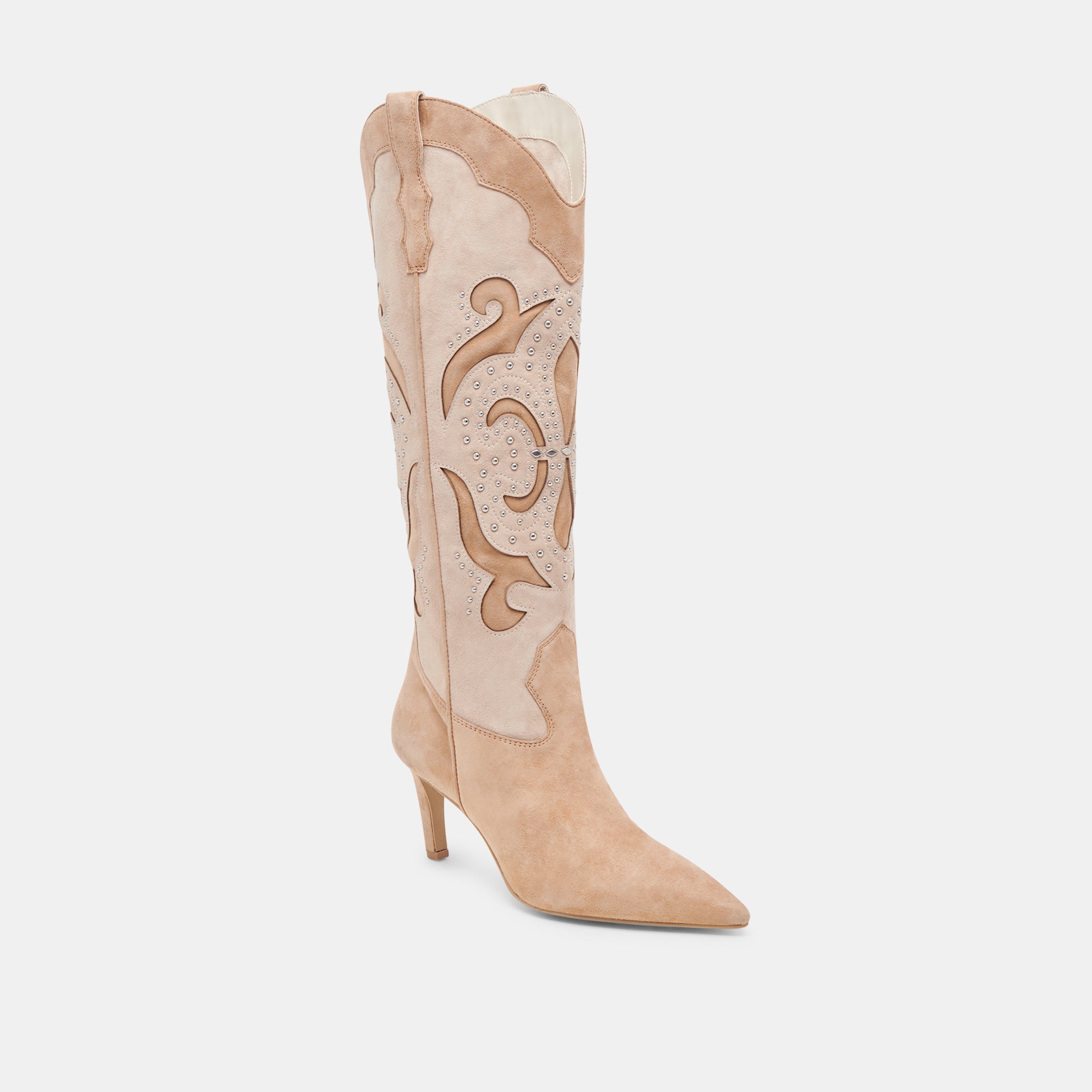 Finley Stud Boots for Women - Camel Suede Ankle Boots with Metal Studs | Stylish Fall & Winter Fashion Footwear for Casual Outfits, Date Nights & Office Wear