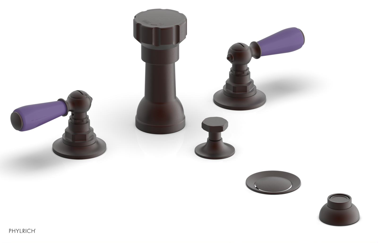 Jamestown 4-Hole Bidet Faucet Set with Lever Handles & Purple Accents - 165 61 - Perfect for Modern Bathroom Renovations and Water-Saving Toilet Upgrades