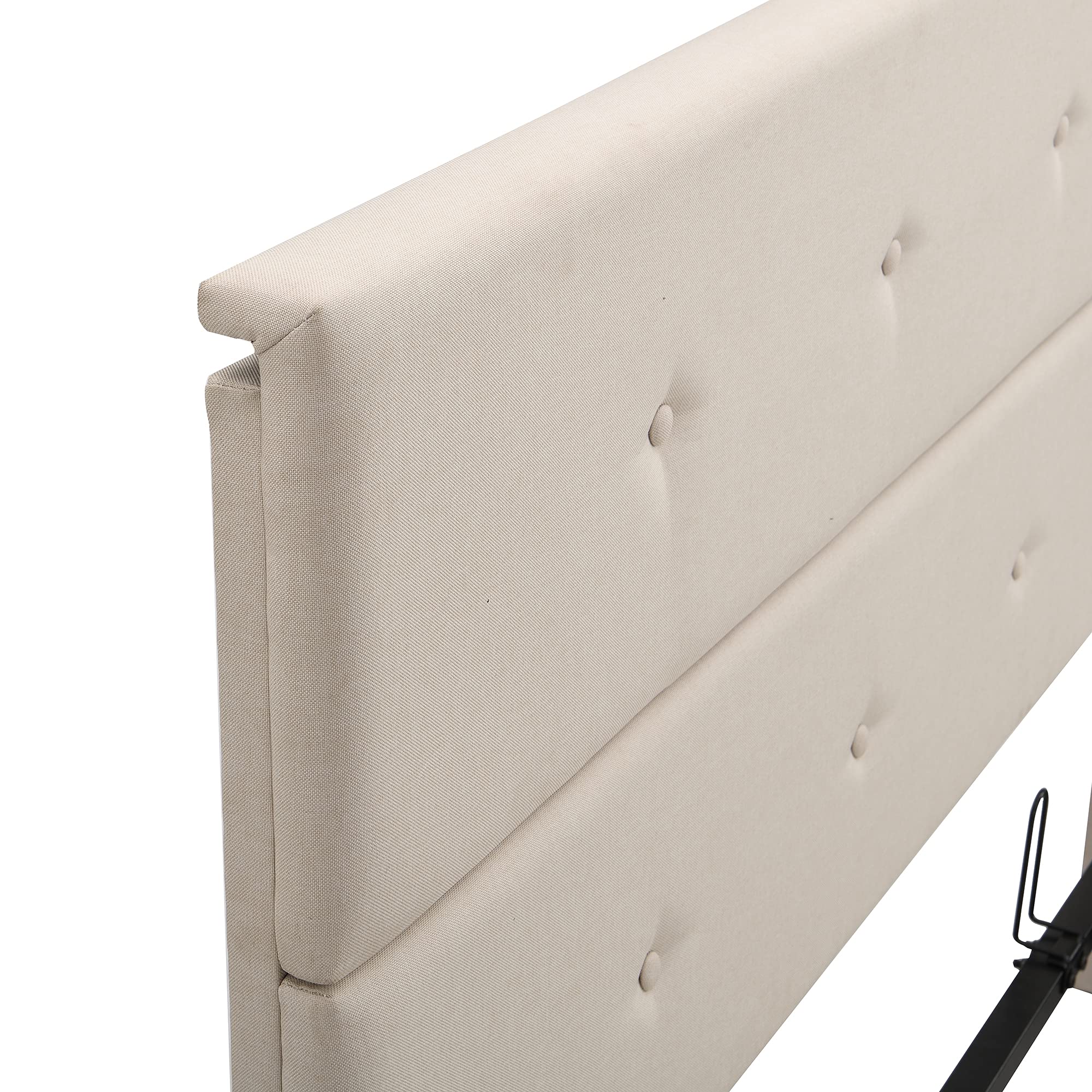 Merax Full Size Upholstered Platform Bed with Wooden Slat Support & Under Bed Storage - Beige Modern Bed Frame for Small Spaces, Guest Rooms & Apartments