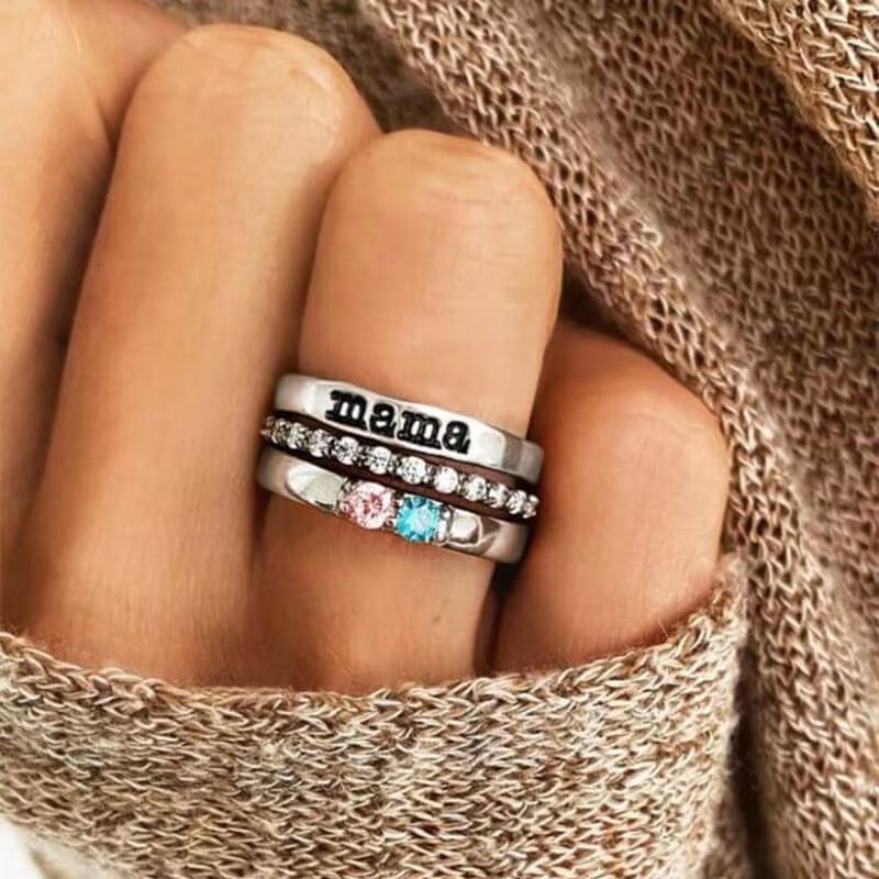 Eternity Birthstone Custom Name Ring Stacking Ring Set - Personalized Jewelry Gift for Women | TP669 | Perfect for Anniversaries, Birthdays & Special Occasions