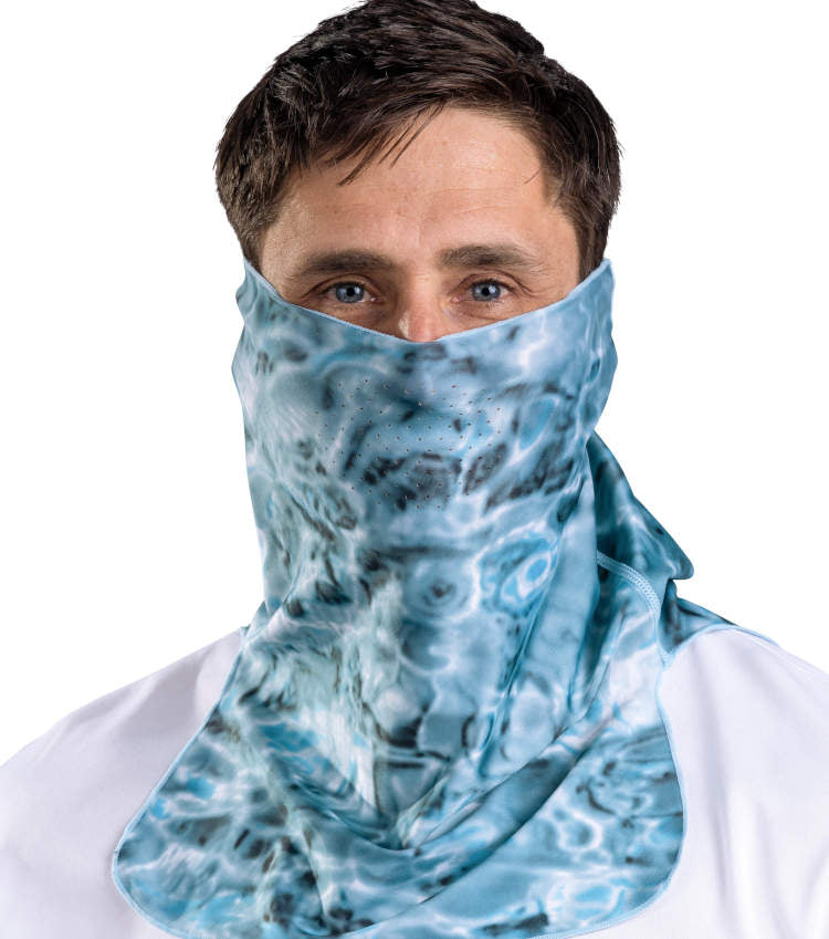 Men's Adjustable UV Face Mask ProMax - UPF 50+ Sun Protection, Breathable Vented Neck Gaiter for Outdoor Sports & Hiking - Aqua Design for Running, Cycling, Fishing & Travel