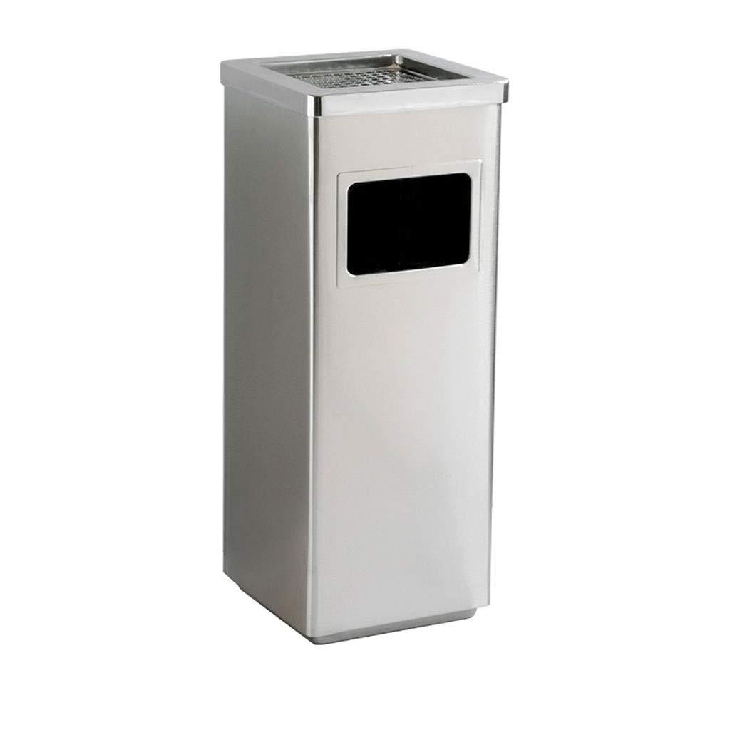 ZLASS Stainless Steel Outdoor/Indoor Trash Can with Ashtray - Vertical Garbage Bin for Hotels, Malls, Elevator Entrances & Patios (Silver) | Durable Waste Container for Public Spaces & Home Use